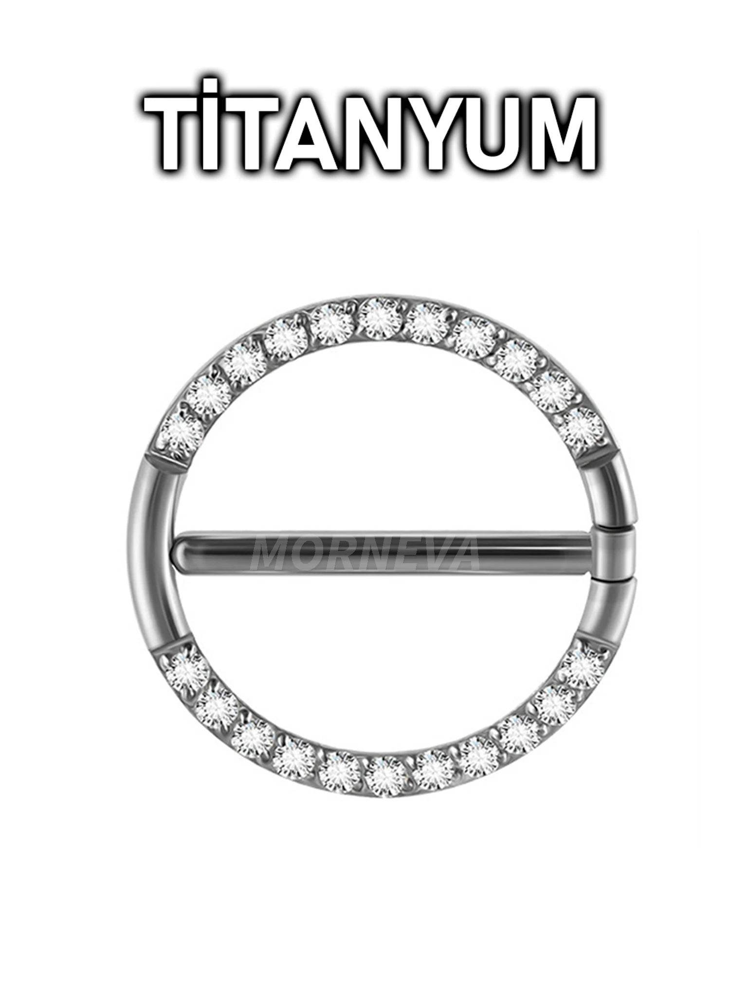 Titanyum Tam Tur Taşlı Çember Halka Meme Ucu Nipple Piercingi 1.6mm Bar (1 Adet)