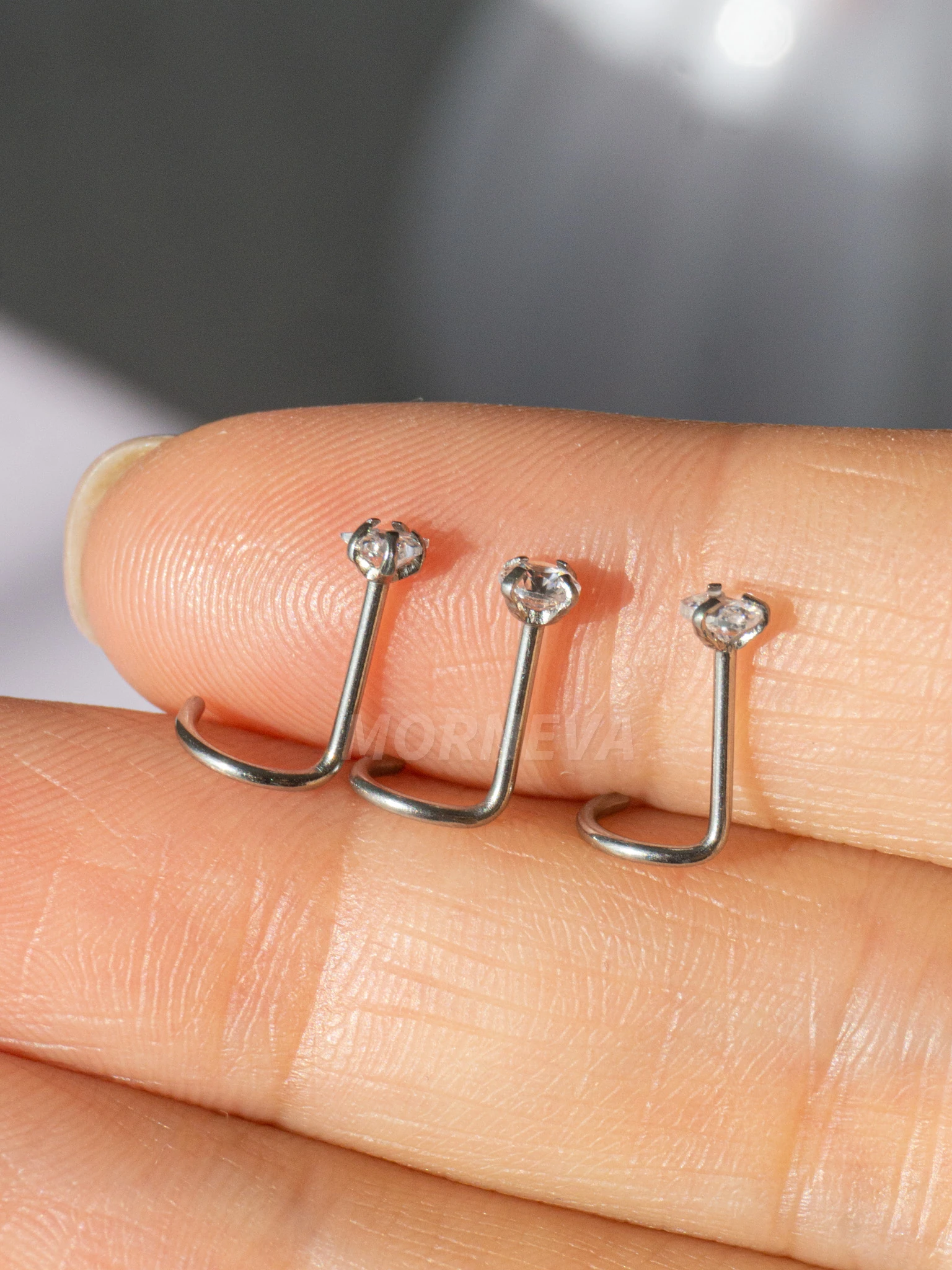 Cerrahi Çelik | Kalp,Yıldız,Daire Taşlı Spiral Kancalı Burun Piercingi Hızma Set - Gümüş 3lü Set