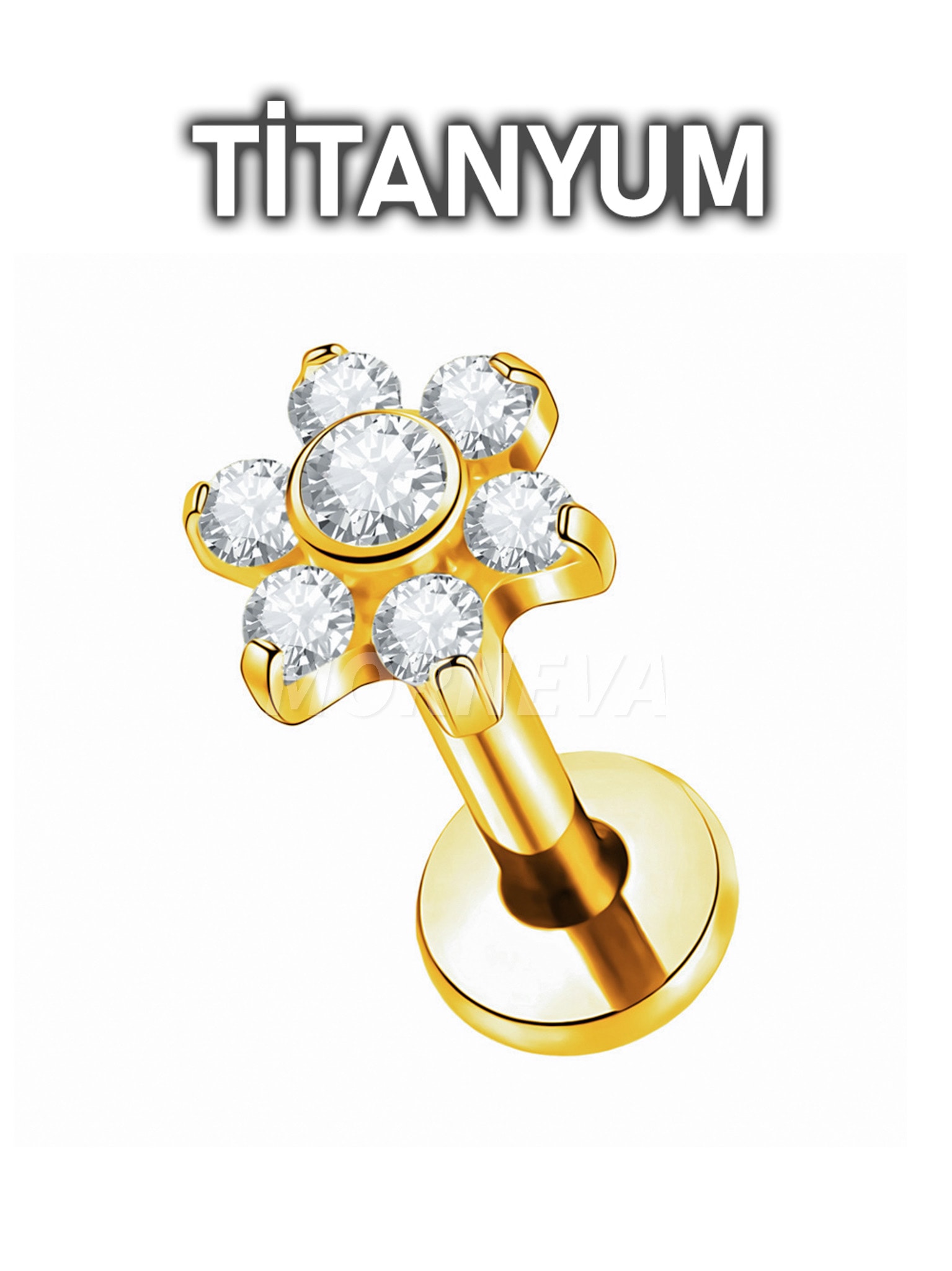 Titanyum Taşlı Çiçek Kıkırdak Kulak Helix Conch Tragus Piercingi (1 Adet) - Altın