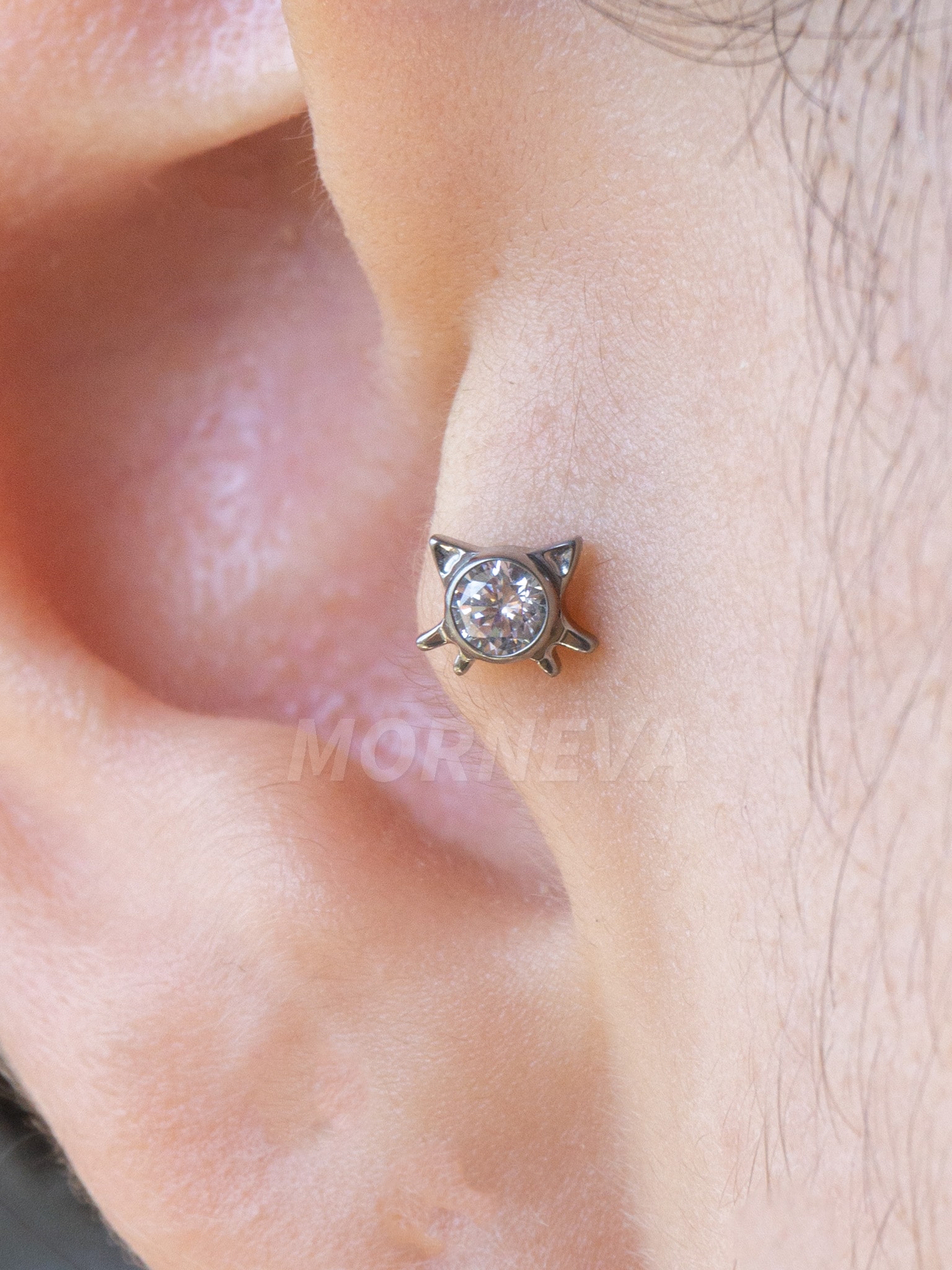 Titanyum Hello Kitty Kedicik Kıkırdak Kulak Conch Helix Tragus Piercingi (1 Adet) - Gümüş