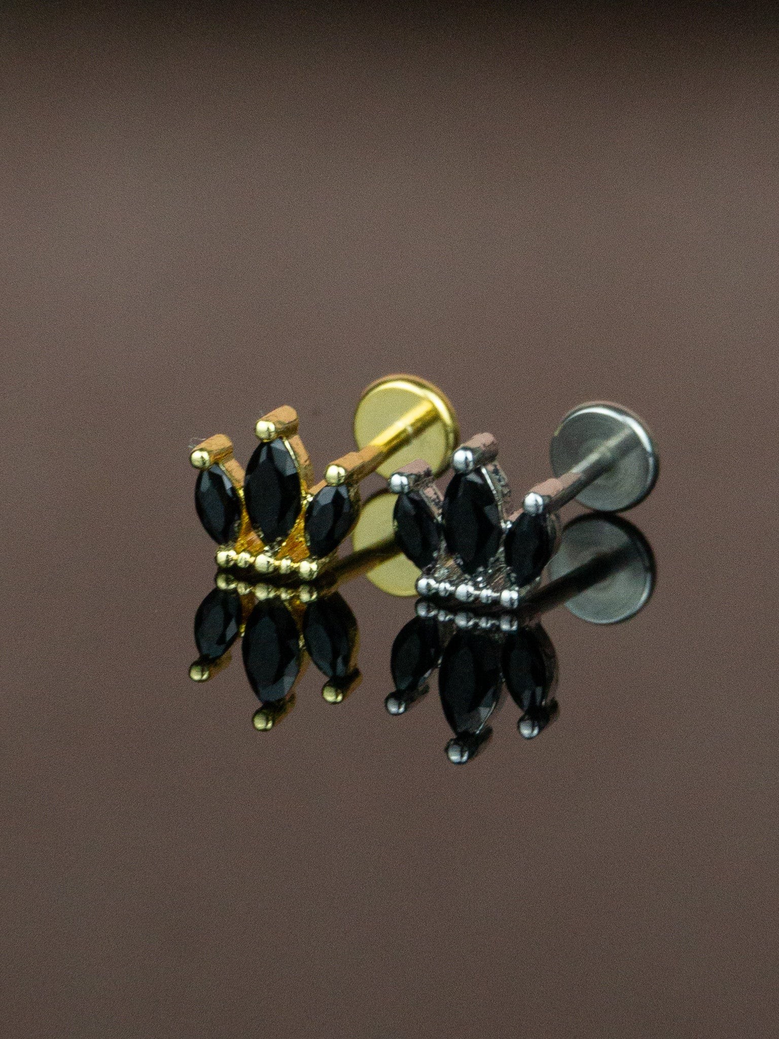 3lü Minik Siyah Taş Düz Labret Tragus Piercing