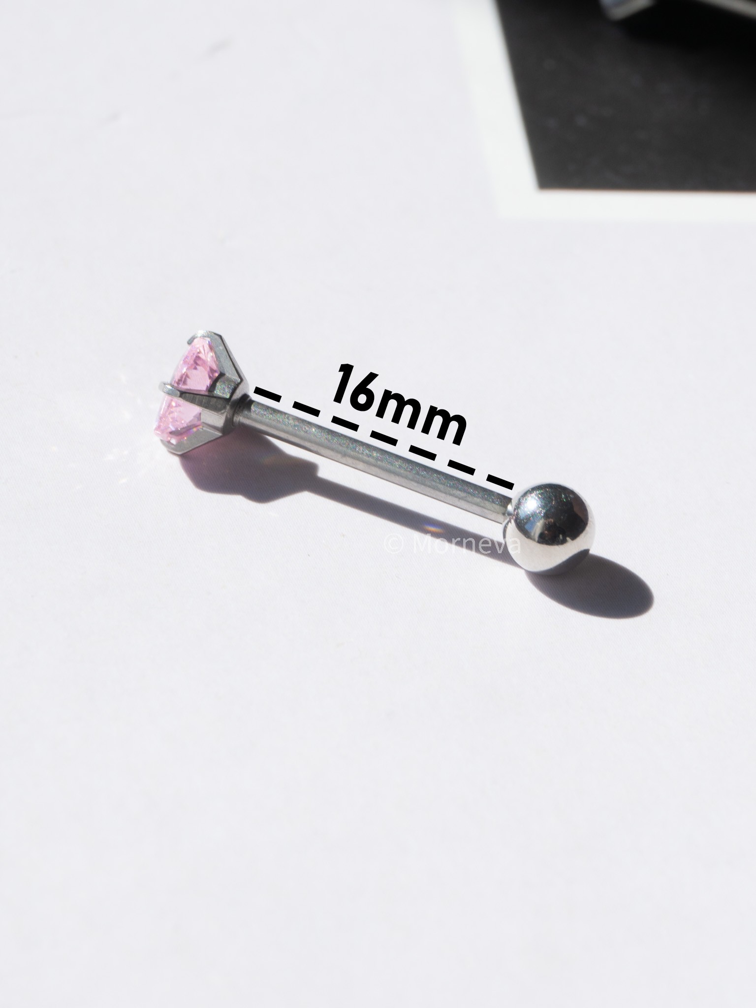 Kristal Beyaz Kalp Çelik Dil Piercingi - Pembe