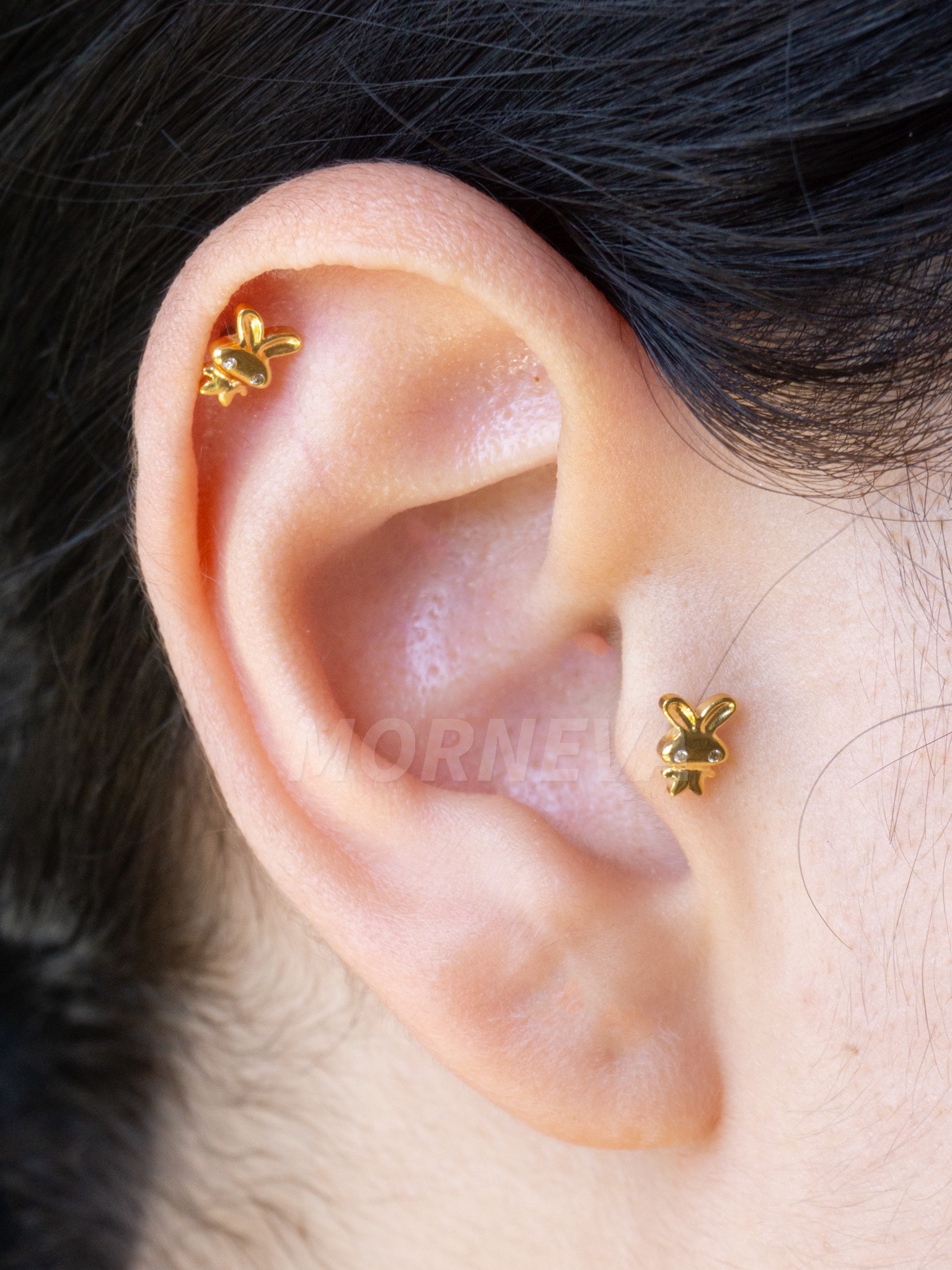 Titanyum Tavşan Kıkırdak Kulak Helix Conch Tragus Piercingi (1 Adet) - Altın