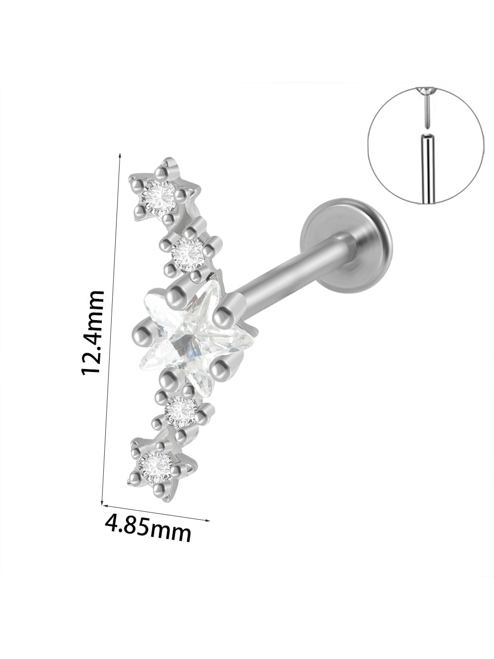 Vidasız Çelik Barlı Yıldızlar Kıkırdak Kulak Helix Conch Tragus Piercingi (1 Adet)