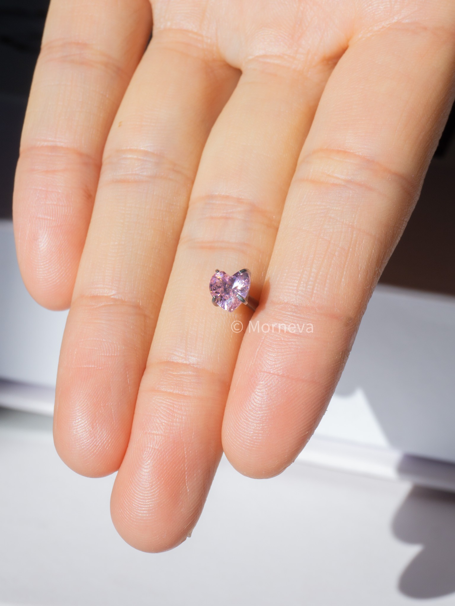 Kristal Beyaz Kalp Çelik Dil Piercingi - Pembe