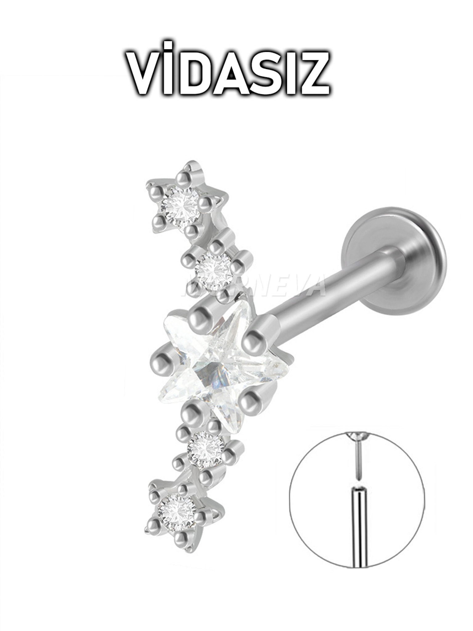 Vidasız Çelik Barlı Yıldızlar Kıkırdak Kulak Helix Conch Tragus Piercingi (1 Adet)