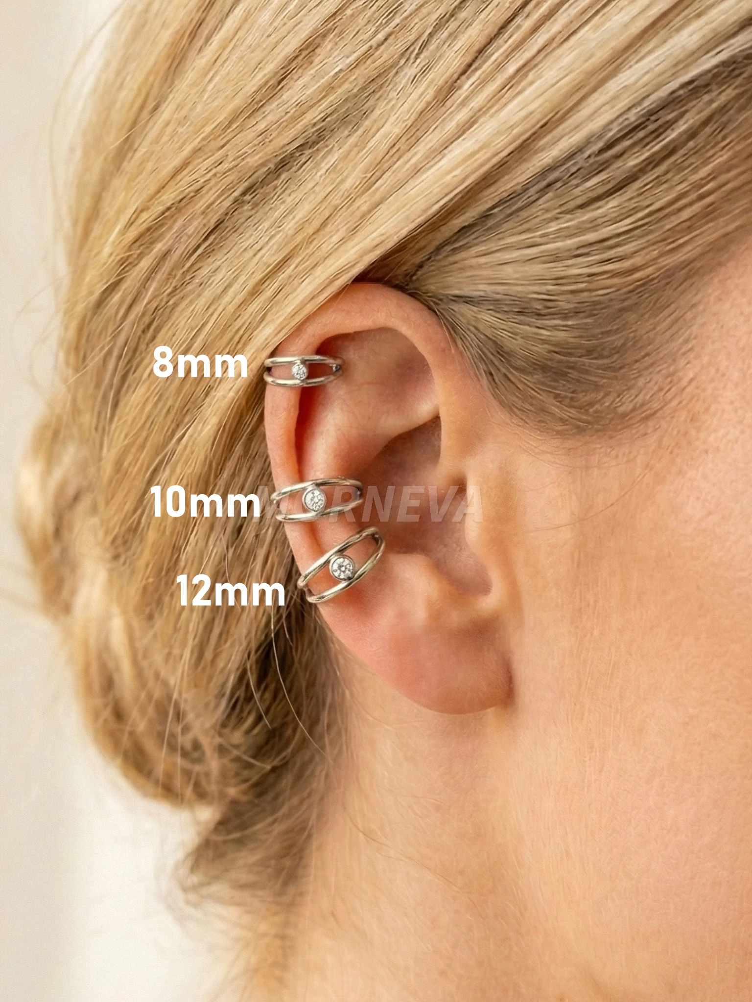 Cerrahi Çelik Tek Delikte İkili Halka Ortası Tek Taş Helix Conch Tragus Piercingi (1 Adet)