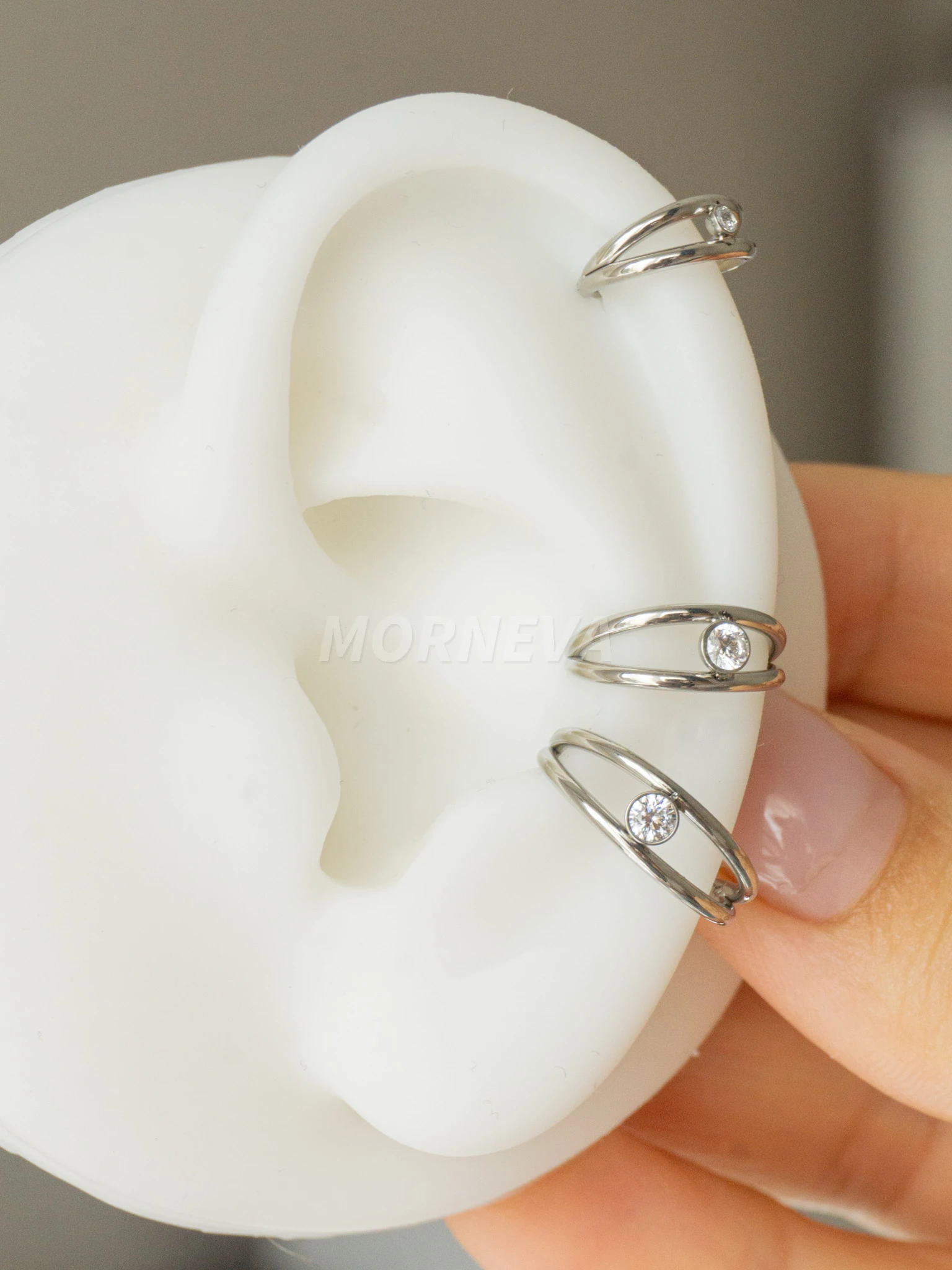 Cerrahi Çelik Tek Delikte İkili Halka Ortası Tek Taş Helix Conch Tragus Piercingi (1 Adet)