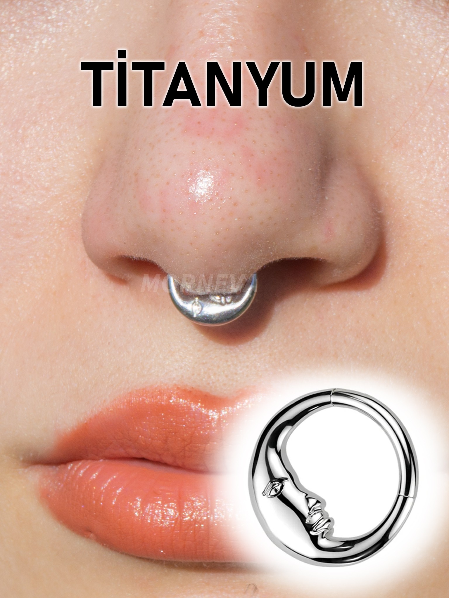 Titanyum Ay Yüz Septum Kilitli Halka Daith Kulak Piercingi (Sağ-Sol Kulak İçin Uygun)