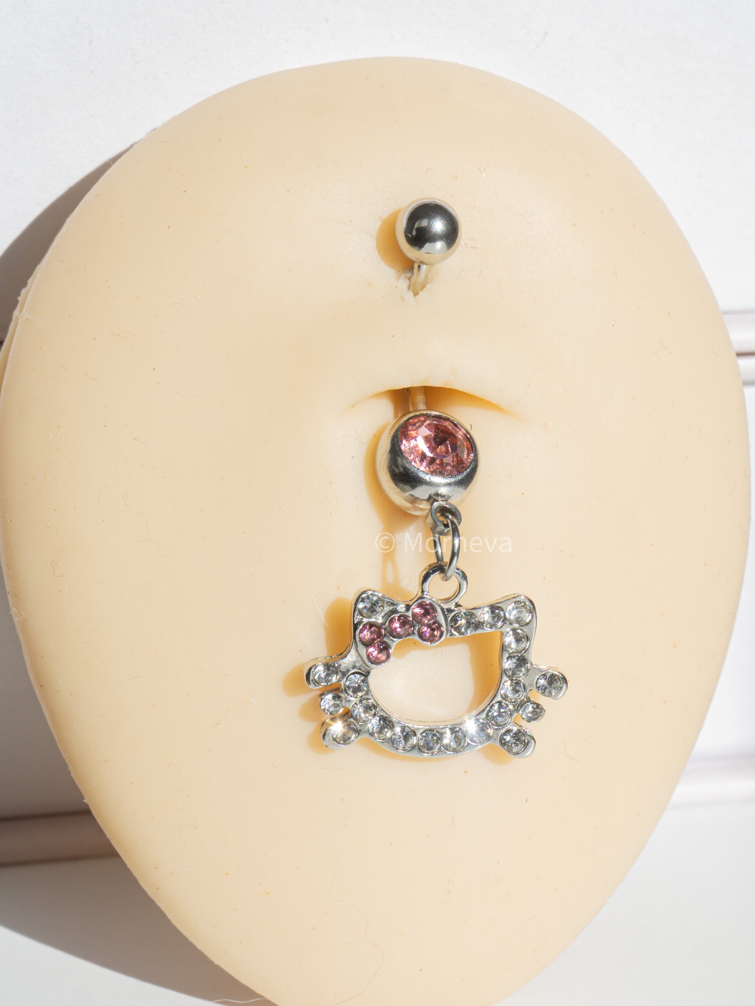 Büyük Sallantılı Pembe Hello Kitty Çelik Göbek Belly Piercingi