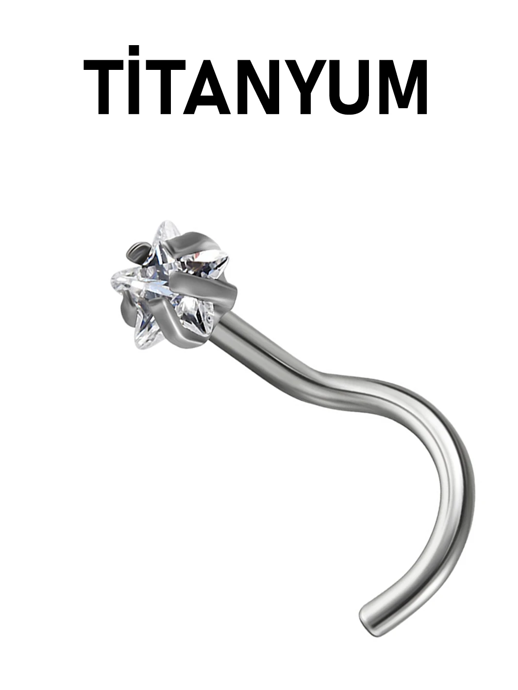 Titanyum | Kalp,Yıldız,Daire Taşlı Spiral Kancalı Burun Piercingi Hızma Set - Yıldız