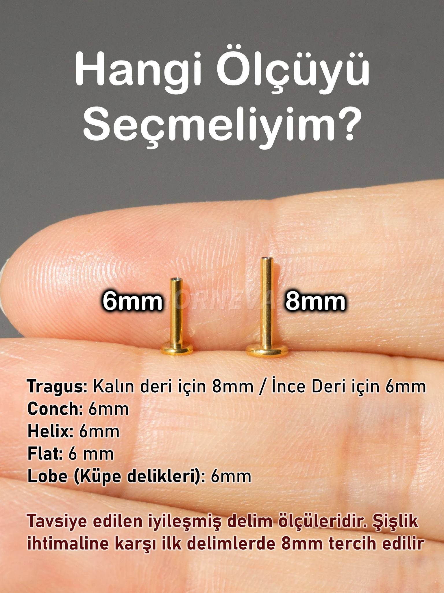 Çelik Uzun Yarım Ay Conch Helix Piercingi (1 Adet) - Altın