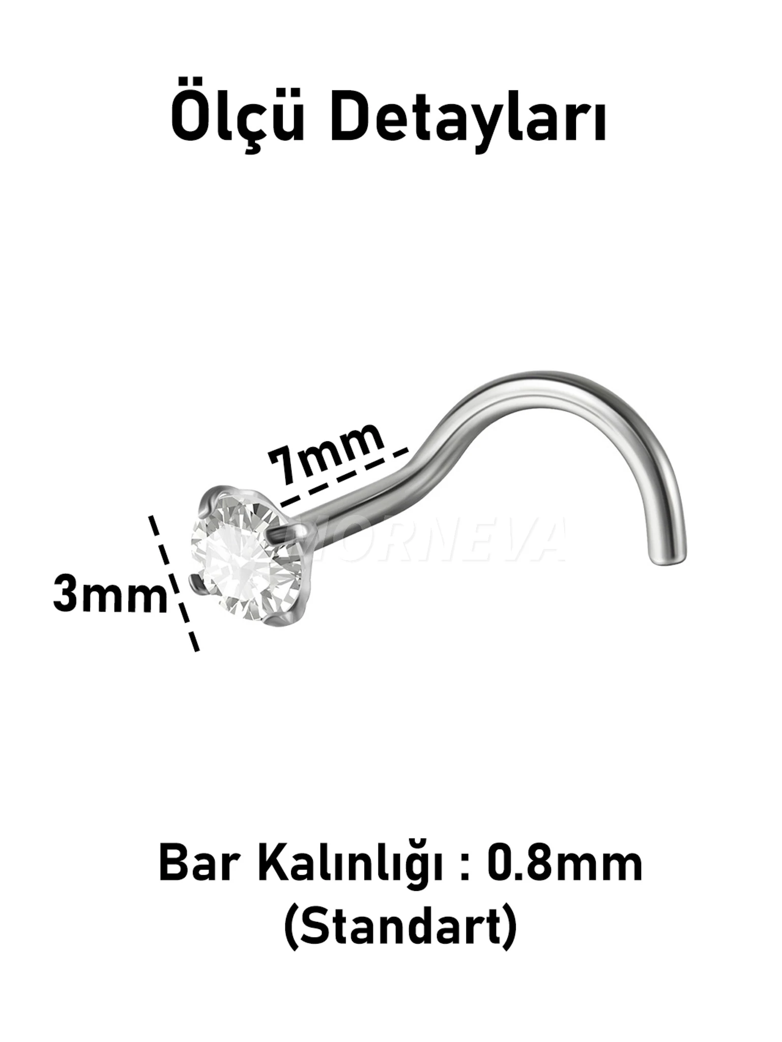 Titanyum | Kalp,Yıldız,Daire Taşlı Spiral Kancalı Burun Piercingi Hızma Set - Daire