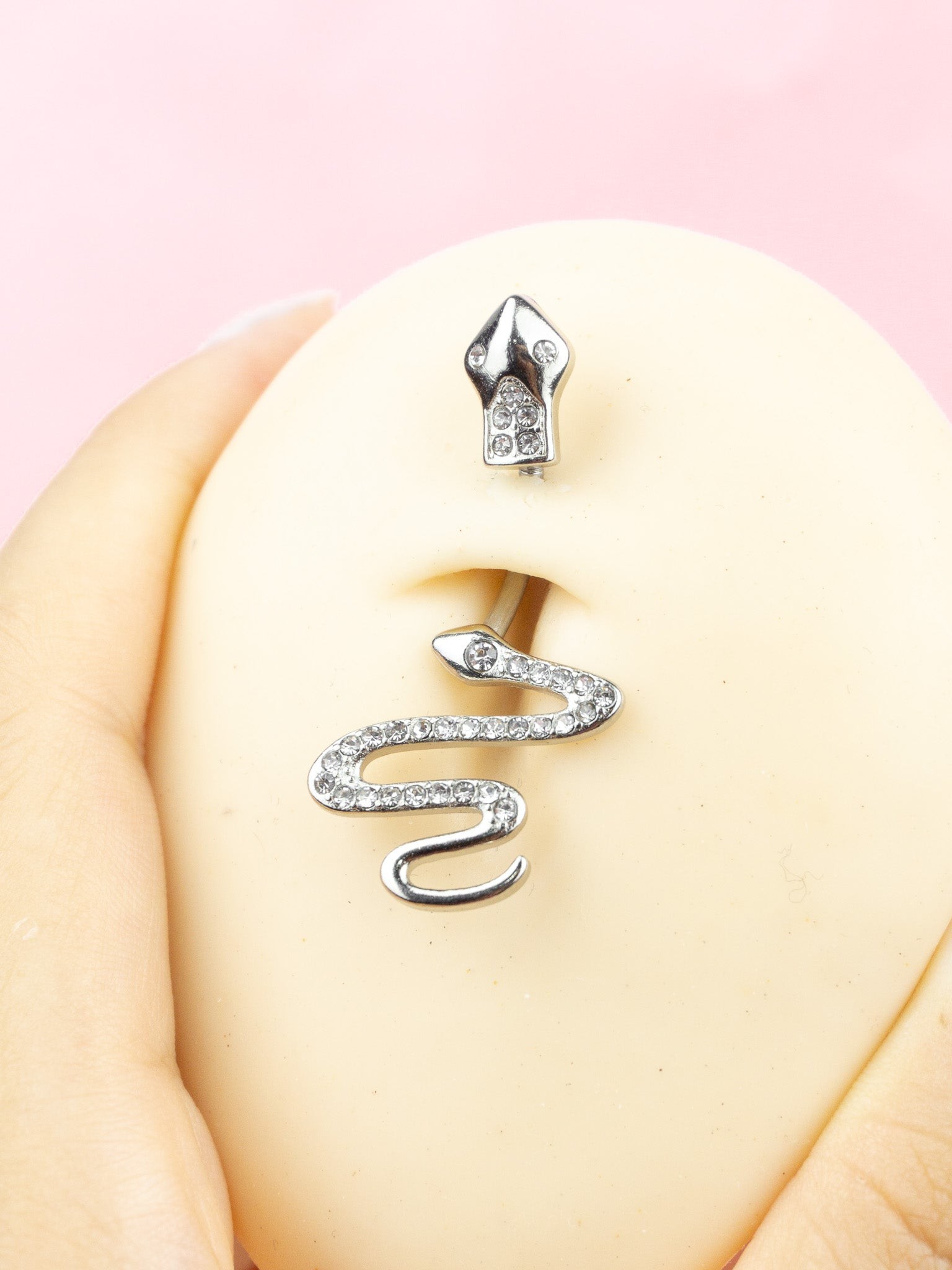 Taşlı Yılan Çelik Göbek Piercing