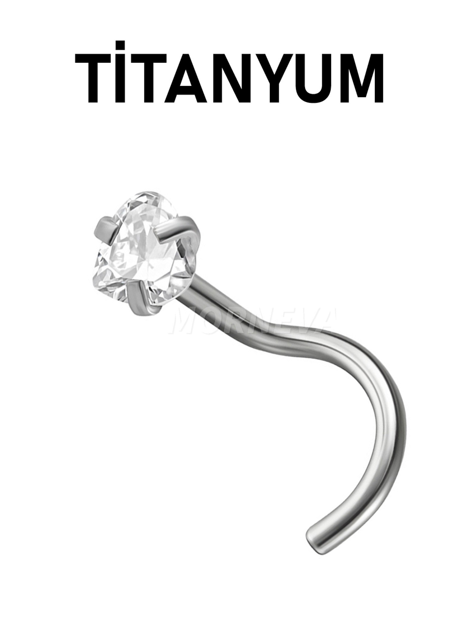 Titanyum | Kristal Kalp,Yıldız,Daire Taşlı Spiral Kancalı Burun Piercingi Hızma Set - Kalp