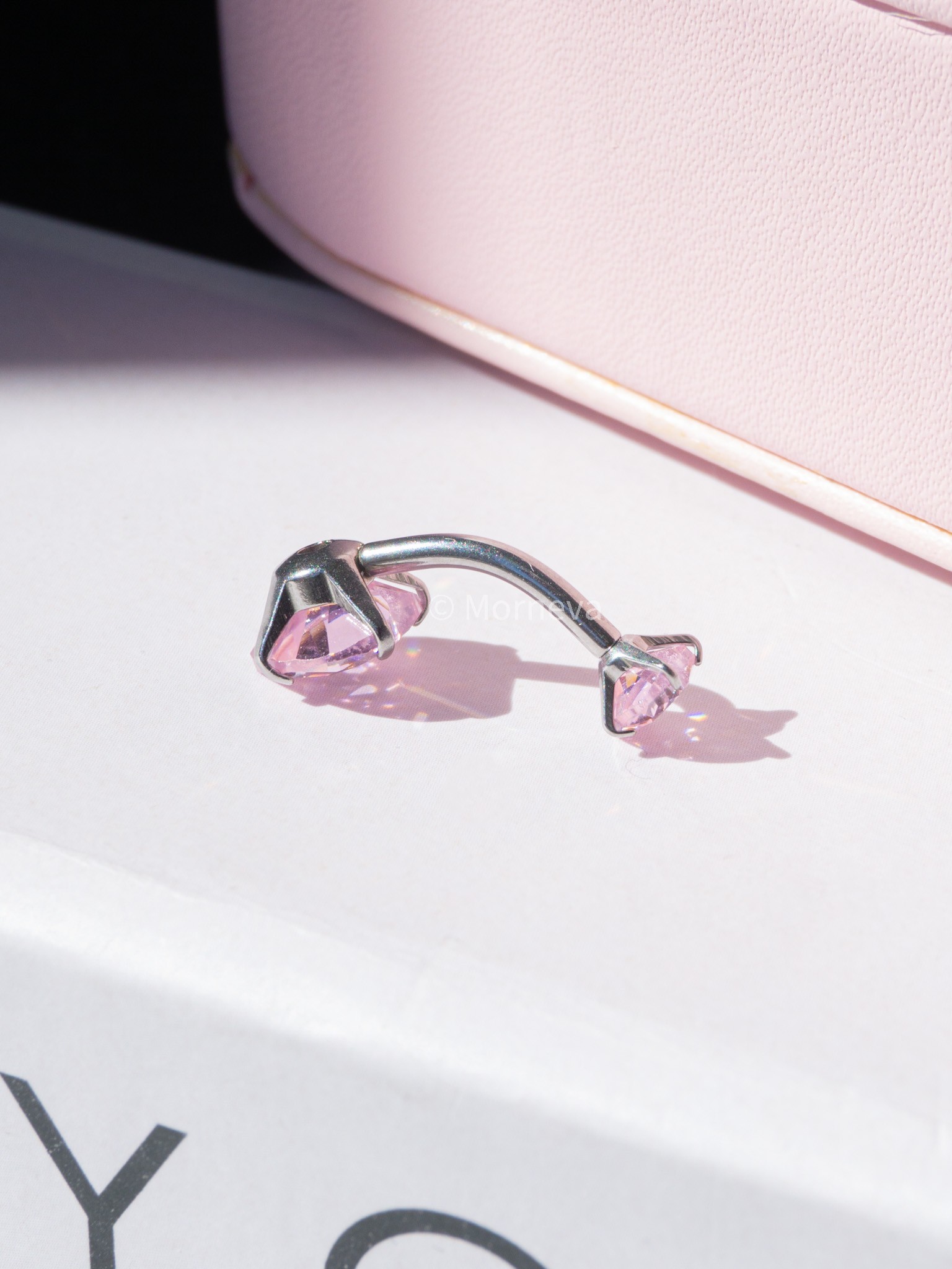 İki Tarafı Kalp Taşlı Çelik Göbek Belly Piercingi