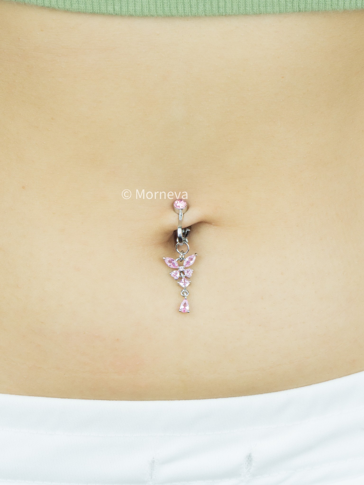 Deliksiz Pembe Kelebek Sıkıştırma Klipsli Göbek Fake Belly Piercingi