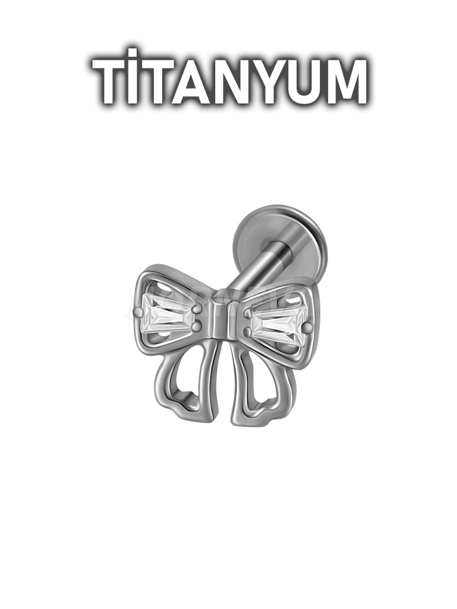 Titanyum Taşlı Hello Kitty Fiyonk Kıkırdak Kulak Helix Tragus Piercingi (1 Adet) - Gümüş