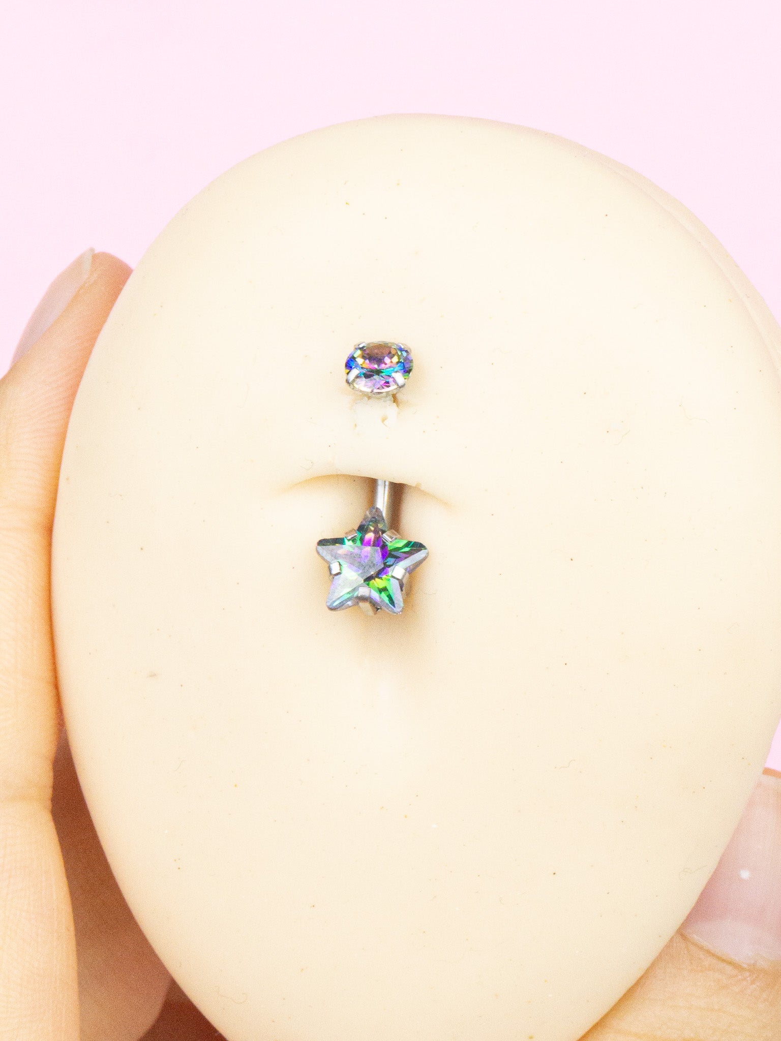 Renkli Yıldız Taş Çelik Göbek Piercing