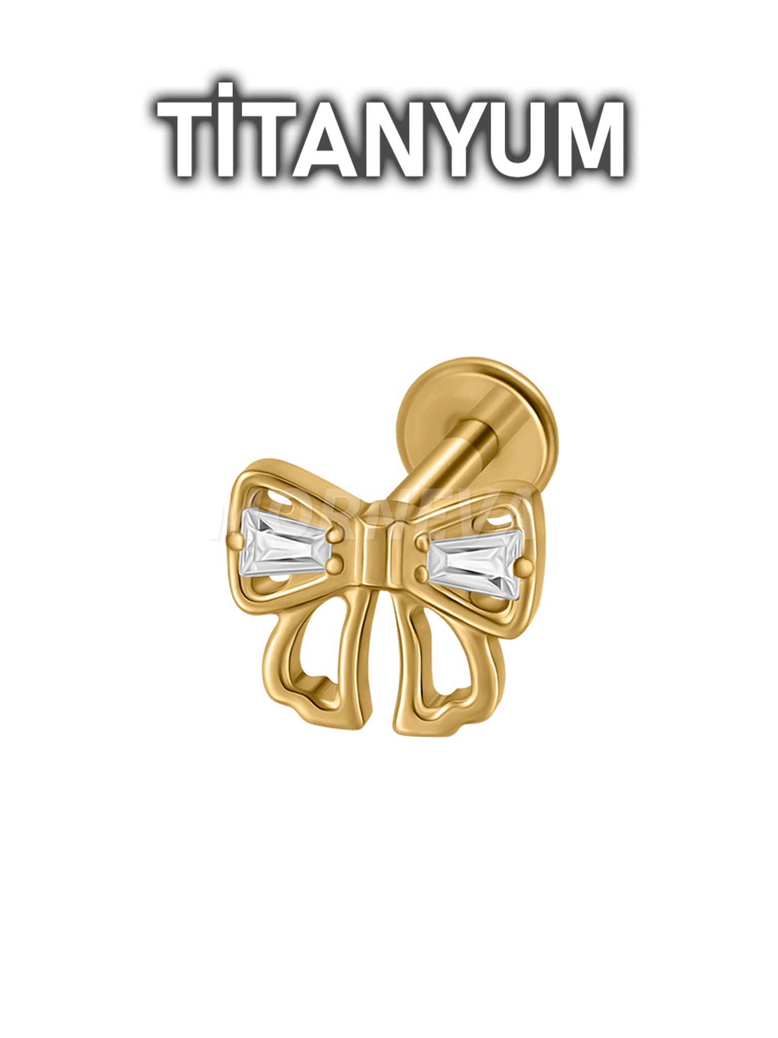 Titanyum Taşlı Hello Kitty Fiyonk Kıkırdak Kulak Helix Tragus Piercingi (1 Adet) - Altın