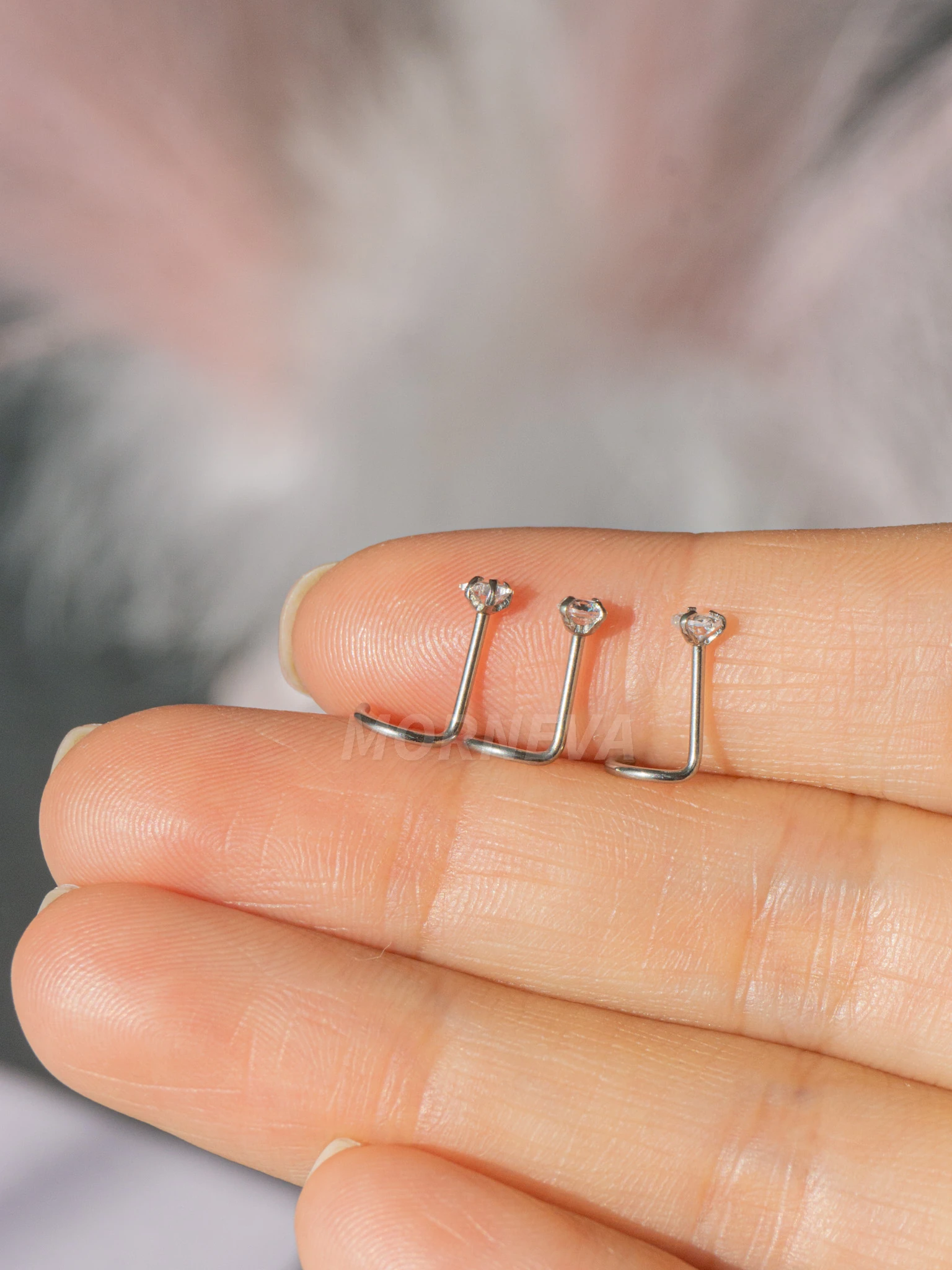 Cerrahi Çelik | Kalp,Yıldız,Daire Taşlı Spiral Kancalı Burun Piercingi Hızma Set - Gümüş 3lü Set