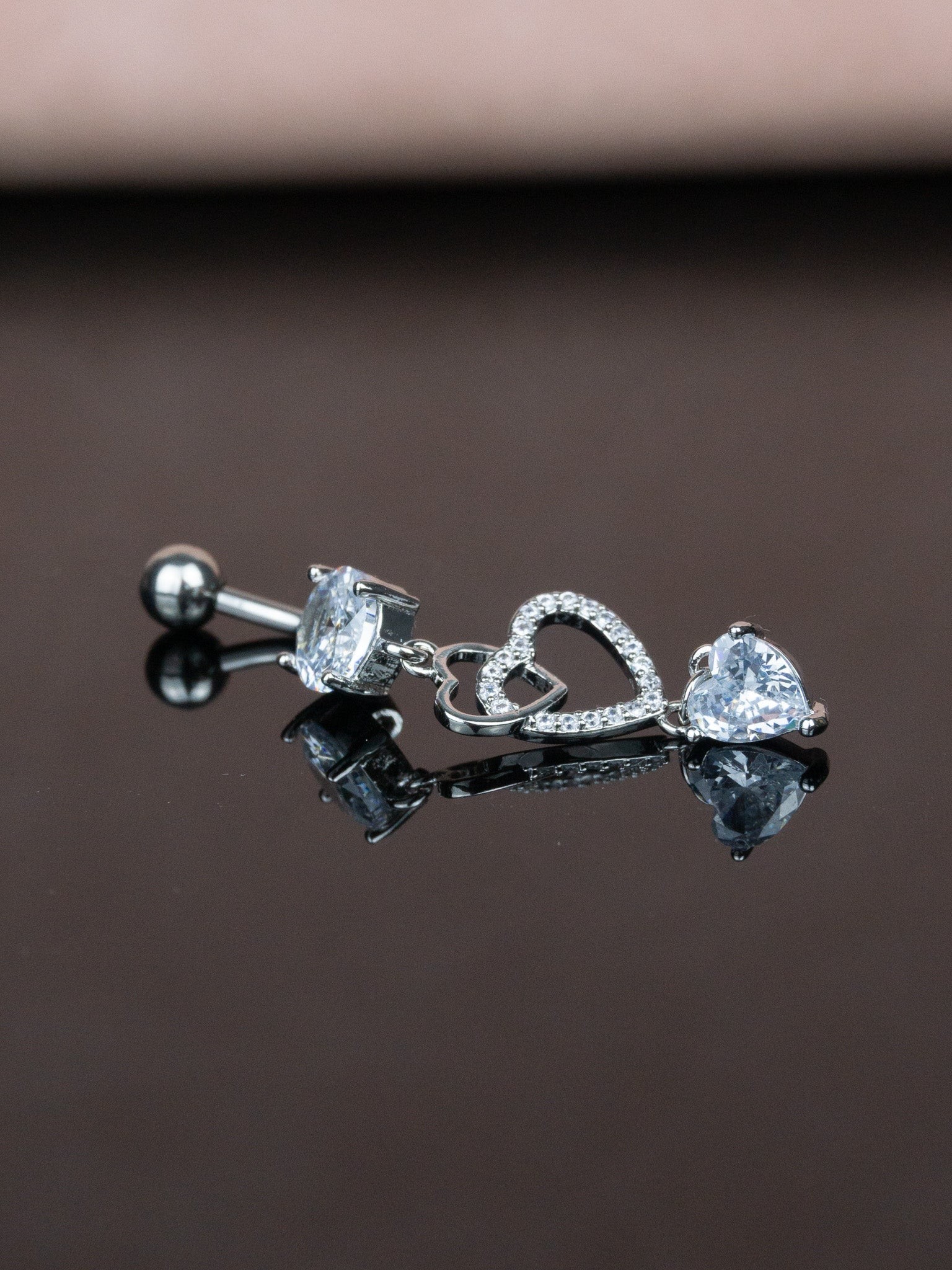 İç İçe Kalpler Sallantı Çelik Göbek Piercing