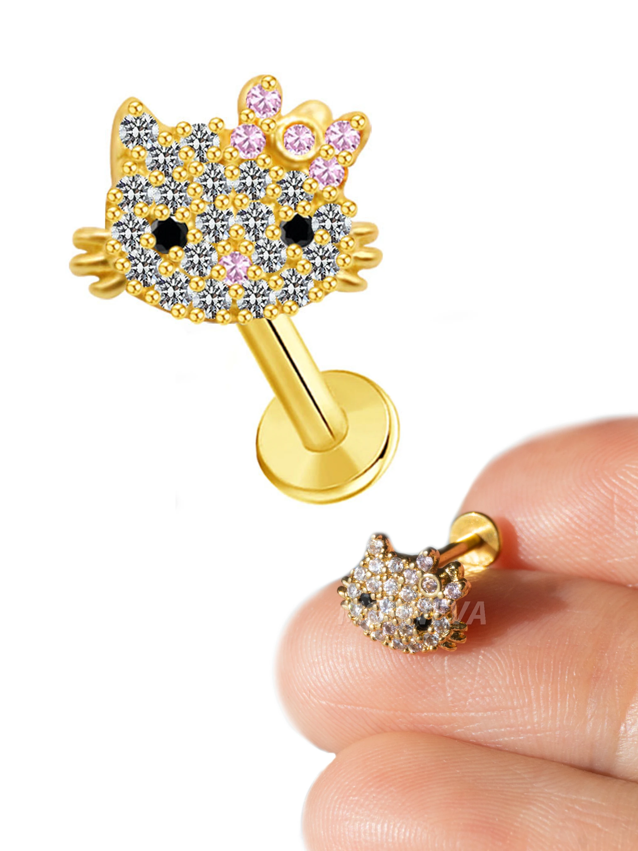 Hello Kitty Kıkırdak Kulak Helix Conch Tragus Piercingi (1 Adet) - Altın