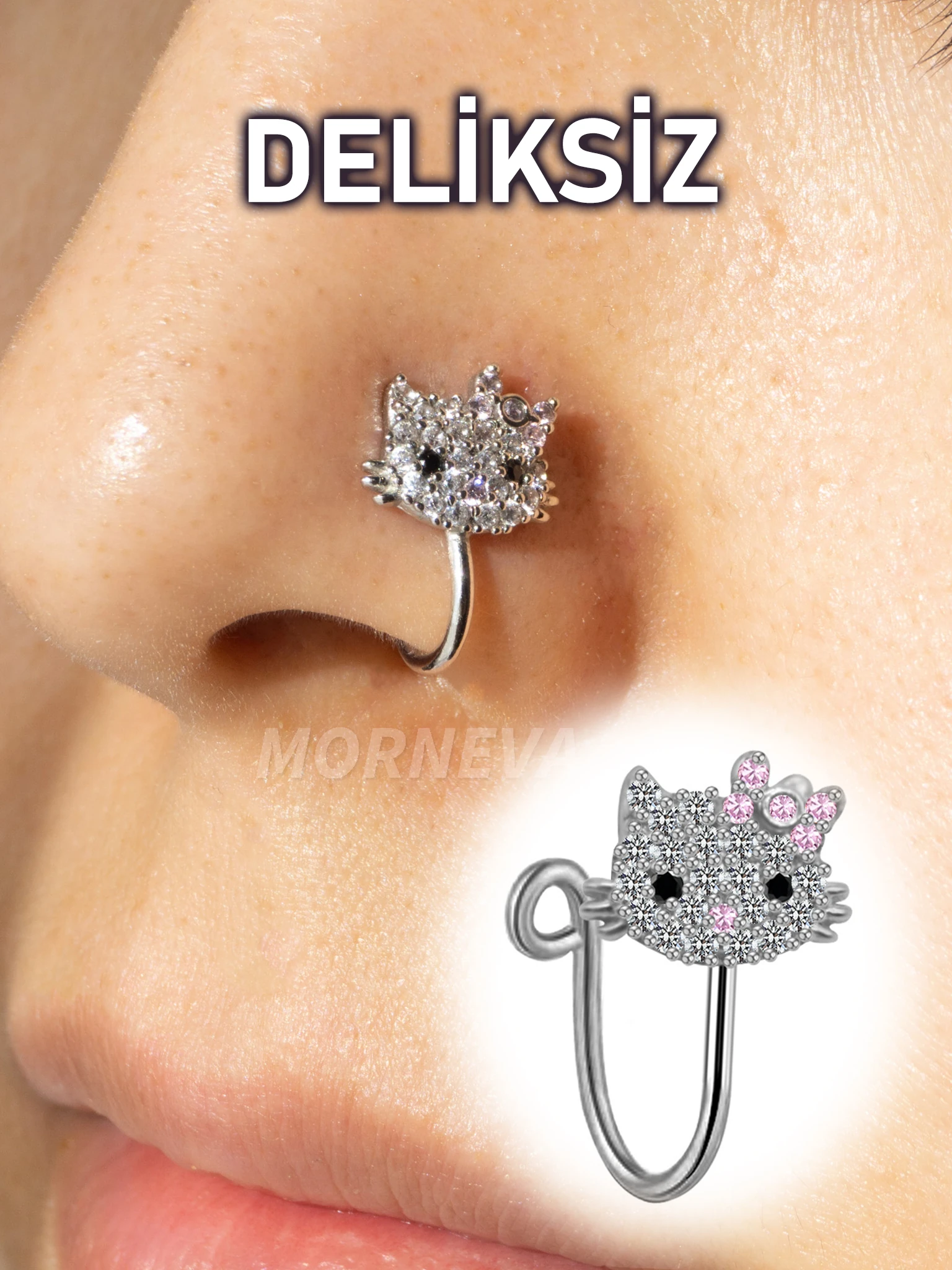 Deliksiz Hello Kitty Hızma Burun Piercingi (1 Adet)