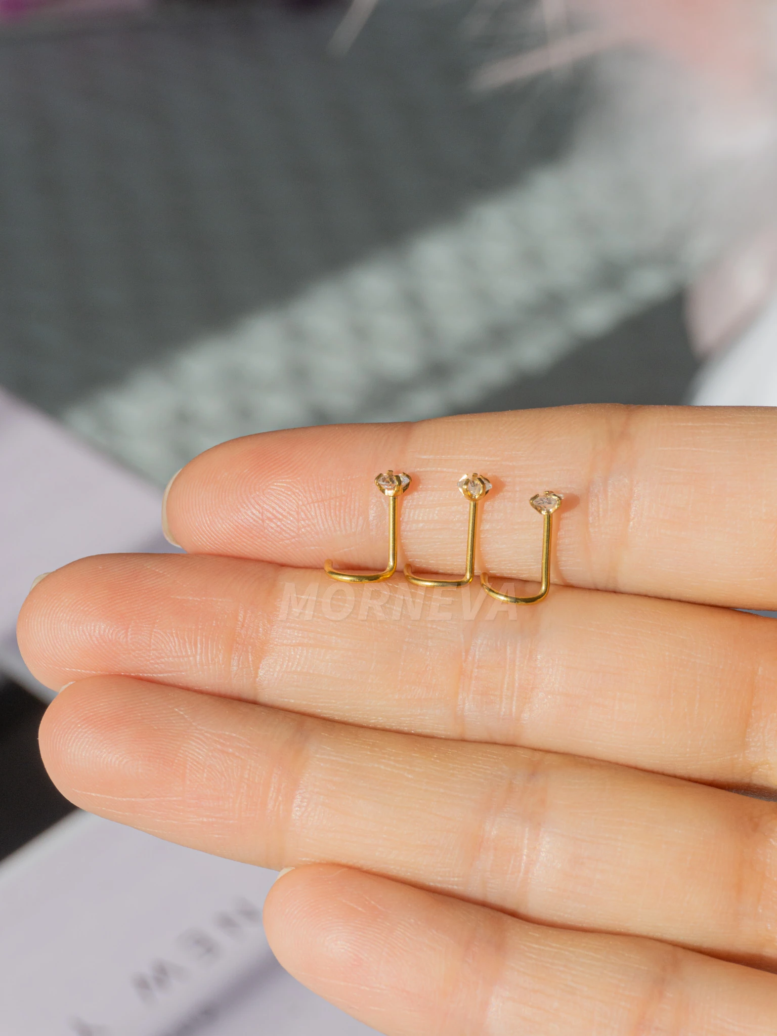 Cerrahi Çelik | Kalp,Yıldız,Daire Taşlı Spiral Kancalı Burun Piercingi Hızma Set - Altın 3lü Set