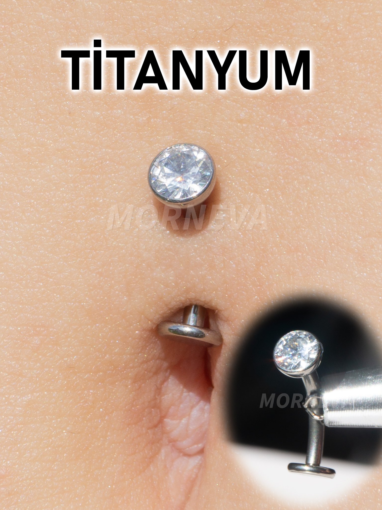 Titanyum Oval Taş Uçan Göbek Belly Piercingi 