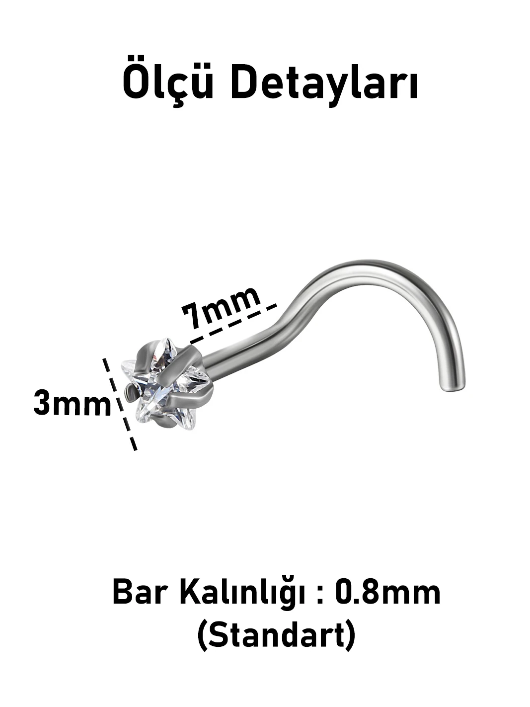 Titanyum | Kalp,Yıldız,Daire Taşlı Spiral Kancalı Burun Piercingi Hızma Set - Yıldız