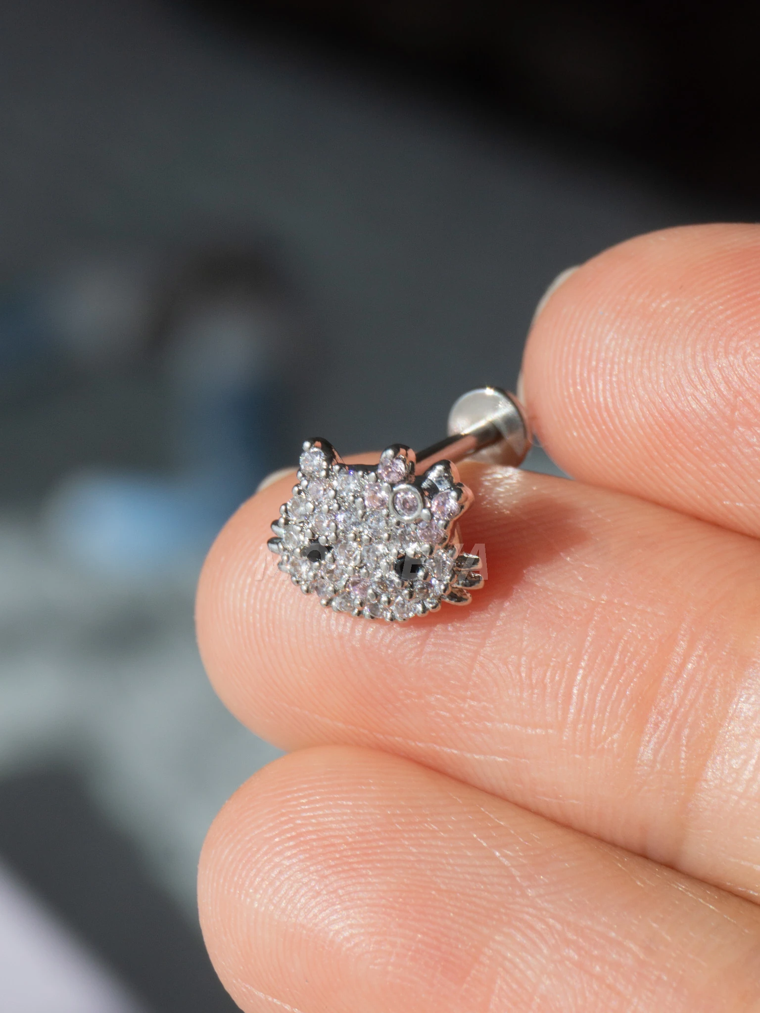 Hello Kitty Kıkırdak Kulak Helix Conch Tragus Piercingi (1 Adet) - Gümüş