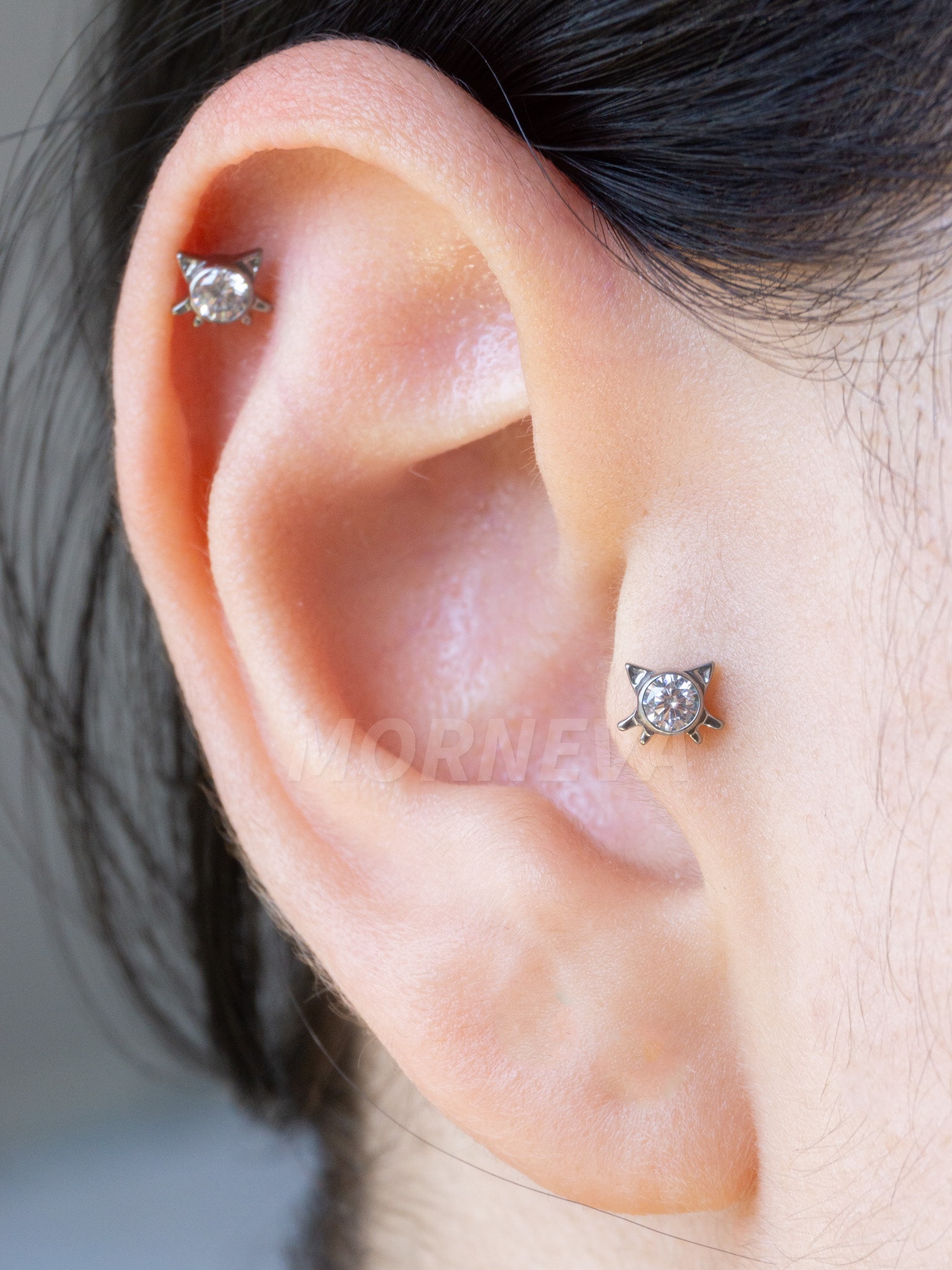 Titanyum Hello Kitty Kedicik Kıkırdak Kulak Conch Helix Tragus Piercingi (1 Adet) - Gümüş