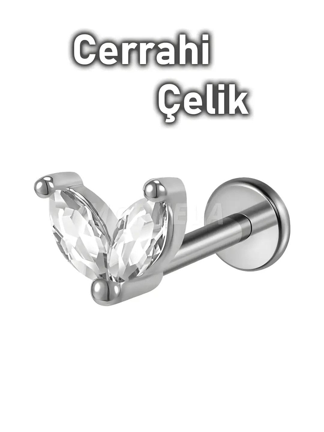 Cerrahi Çelik Badem Taş Kıkırdak Kulak Tragus Helix Conch Piercingi (1 Adet) - Gümüş