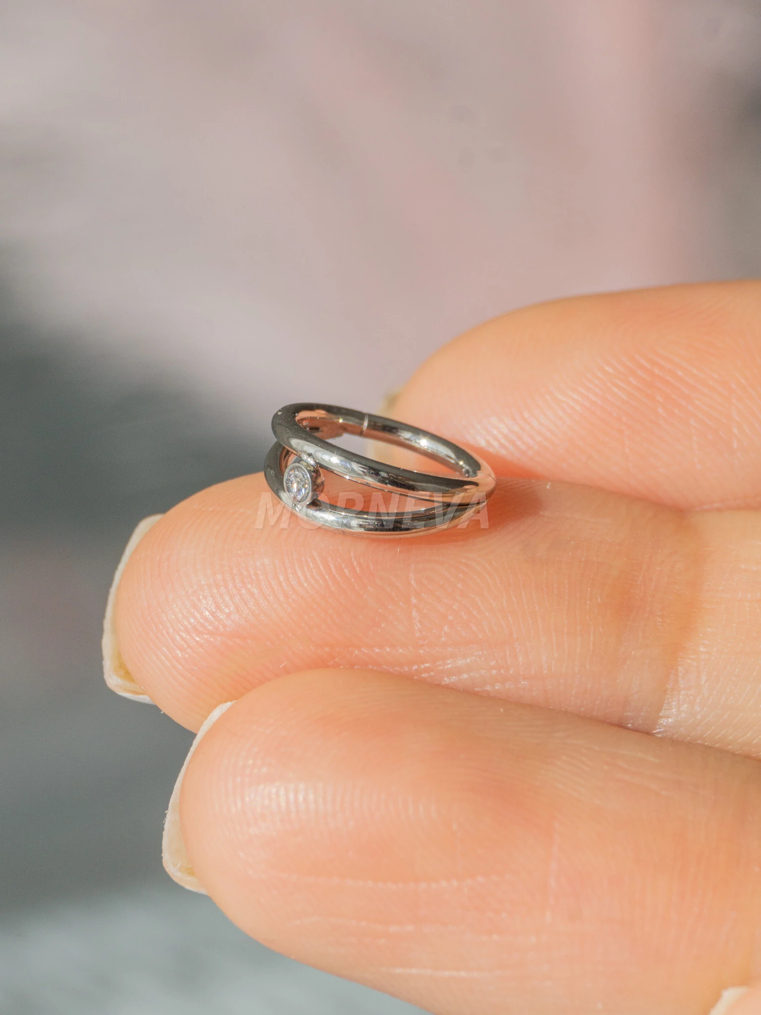 Cerrahi Çelik Tek Delikte İkili Halka Ortası Tek Taş Helix Conch Tragus Piercingi (1 Adet)