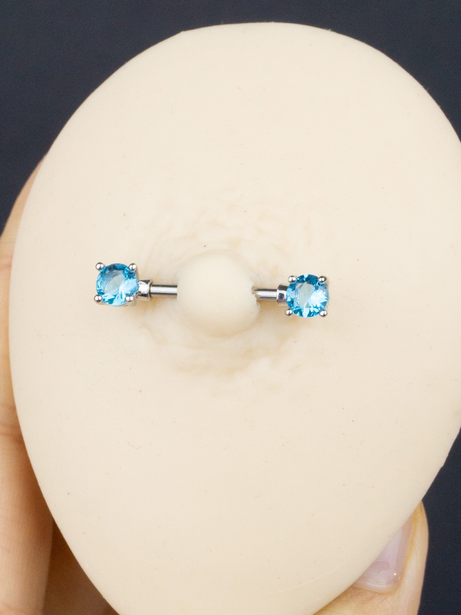 Yuvarlak Çift Taş Çelik Meme Ucu Nipple Piercing