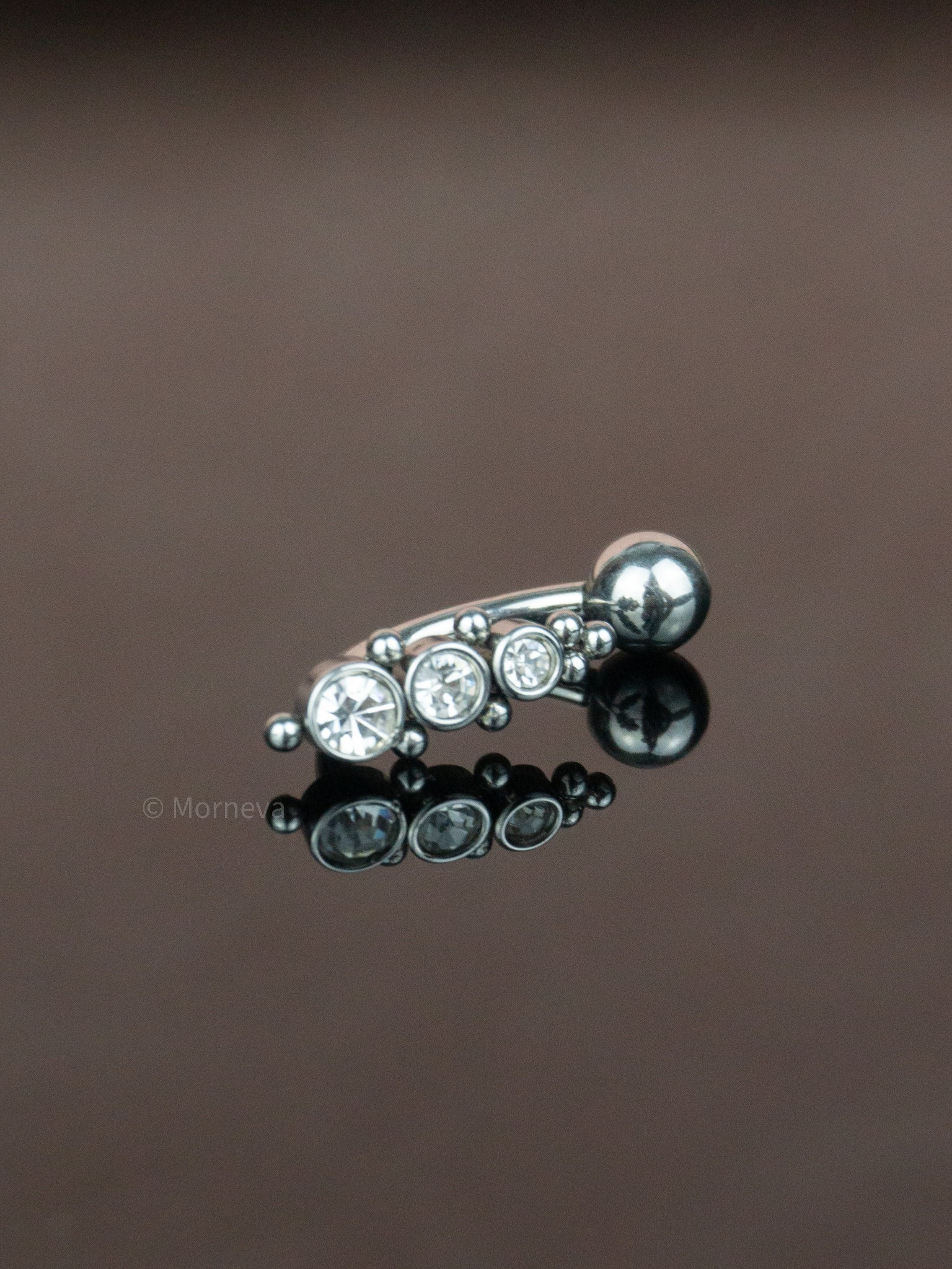 Ters Üstten Sıra 3 Taşlı Çelik Göbek Piercing