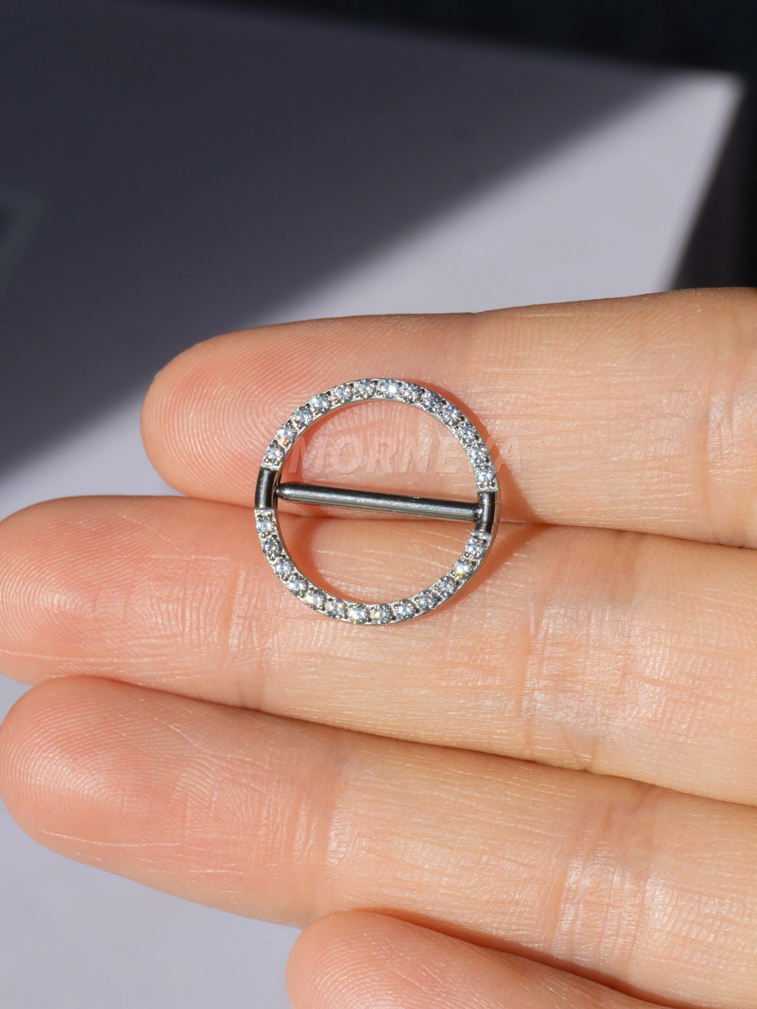 Titanyum Tam Tur Taşlı Çember Halka Meme Ucu Nipple Piercingi 1.6mm Bar (1 Adet)