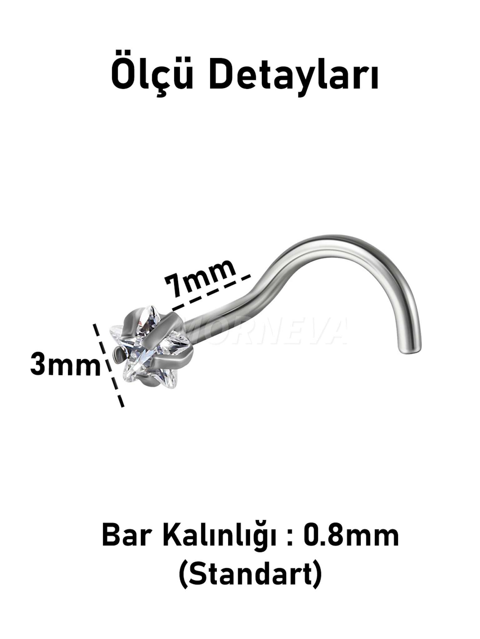 Titanyum | Kristal Kalp,Yıldız,Daire Taşlı Spiral Kancalı Burun Piercingi Hızma Set - Yıldız