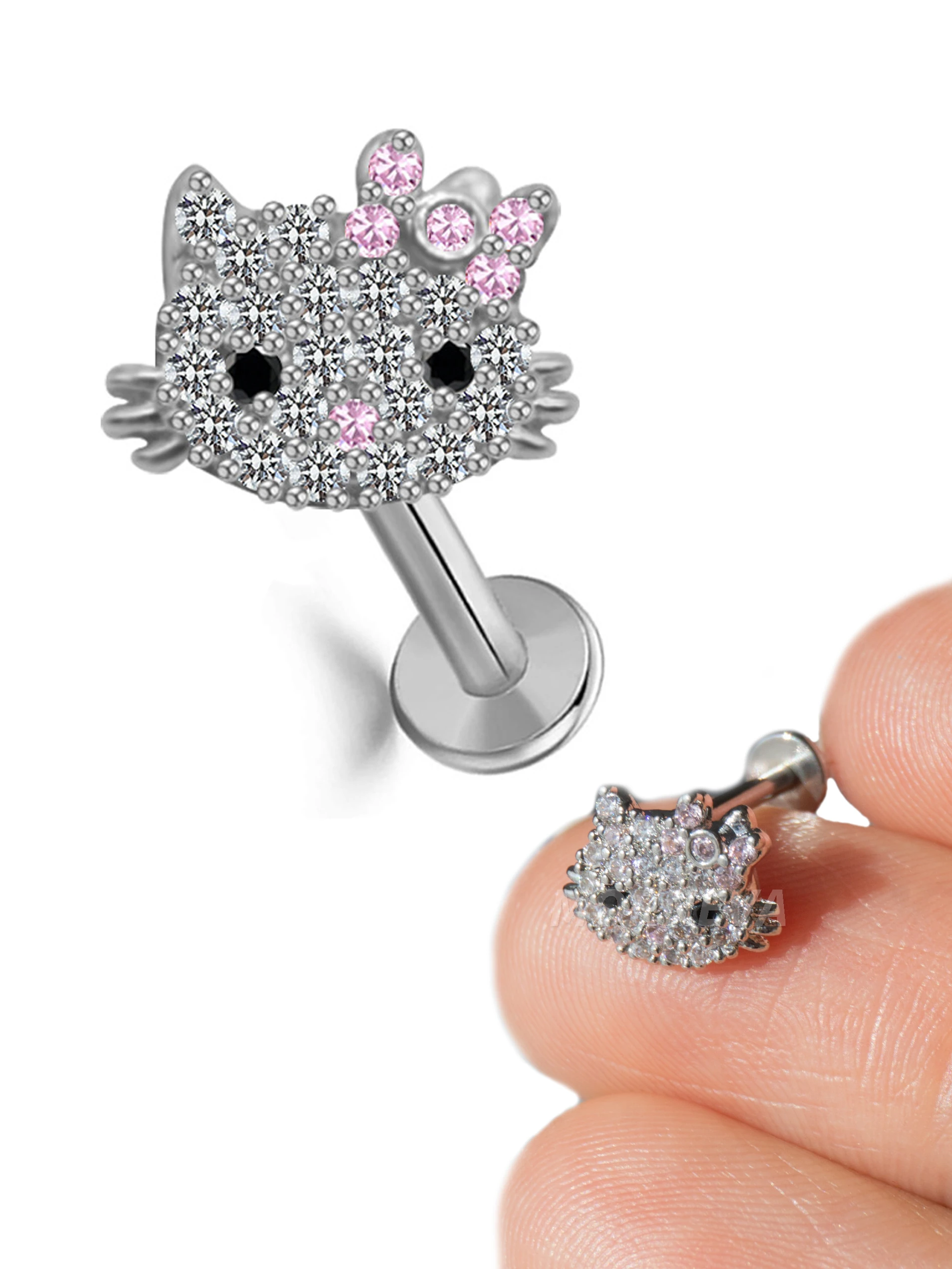 Hello Kitty Kıkırdak Kulak Helix Conch Tragus Piercingi (1 Adet) - Gümüş