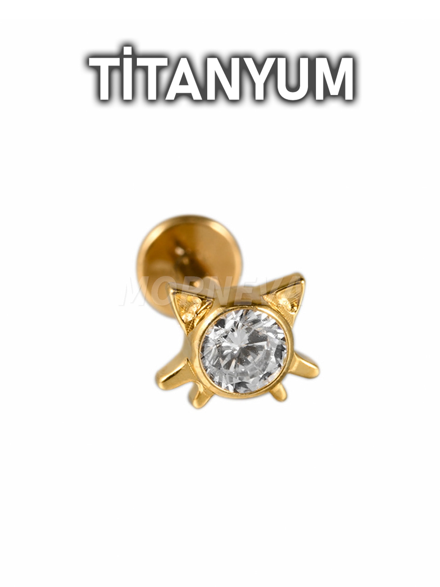 Titanyum Hello Kitty Kedicik Kıkırdak Kulak Conch Helix Tragus Piercingi (1 Adet) - Altın