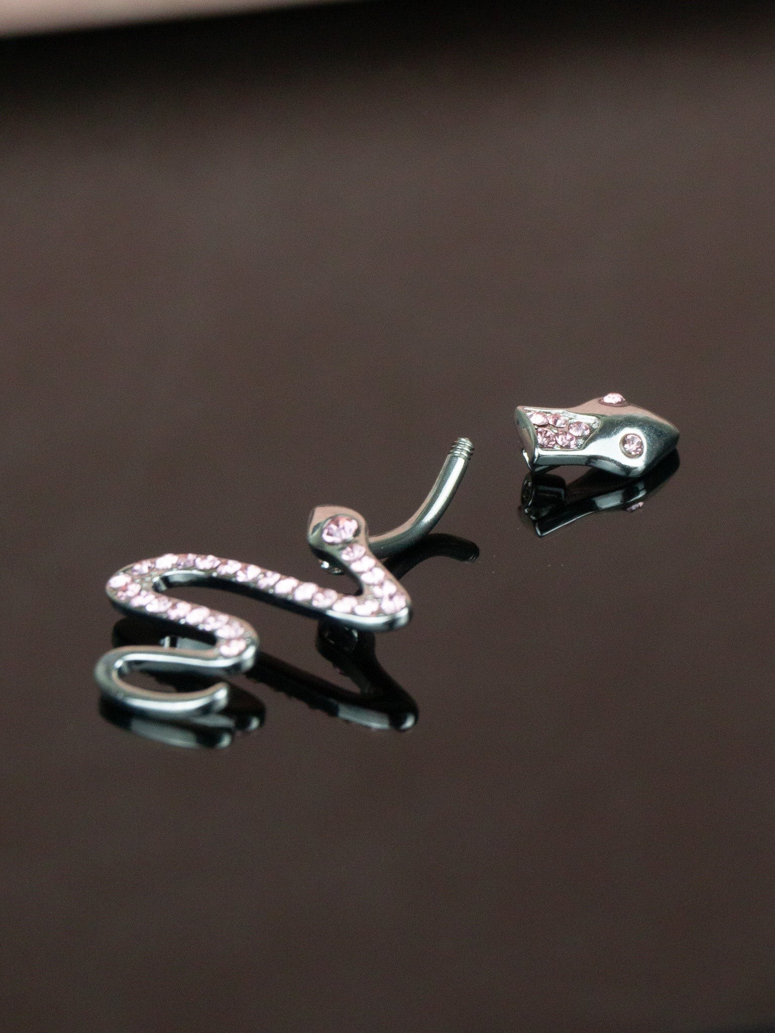 Taşlı Yılan Çelik Göbek Piercing