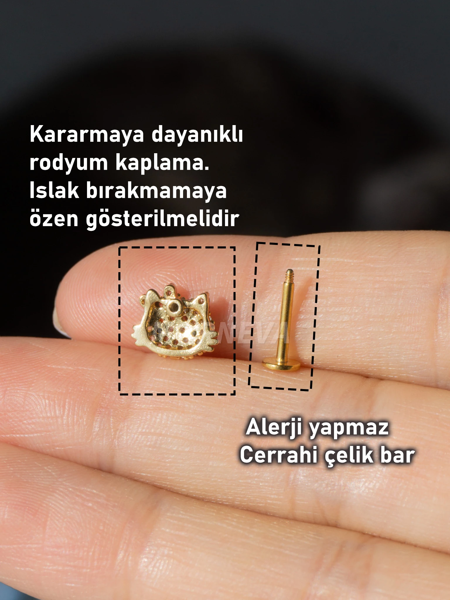 Hello Kitty Kıkırdak Kulak Helix Conch Tragus Piercingi (1 Adet) - Altın