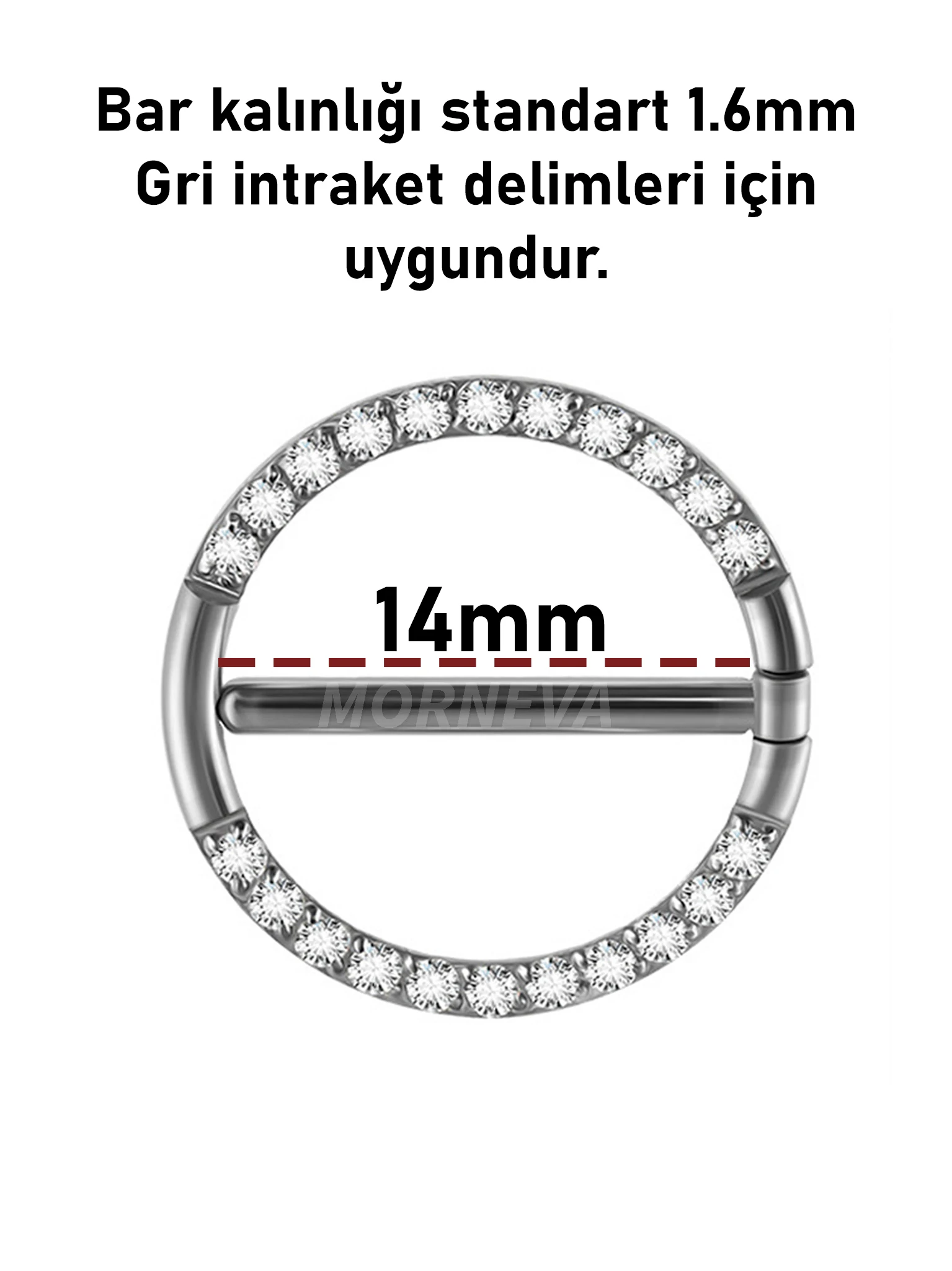 Titanyum Tam Tur Taşlı Çember Halka Meme Ucu Nipple Piercingi 1.6mm Bar (1 Adet)