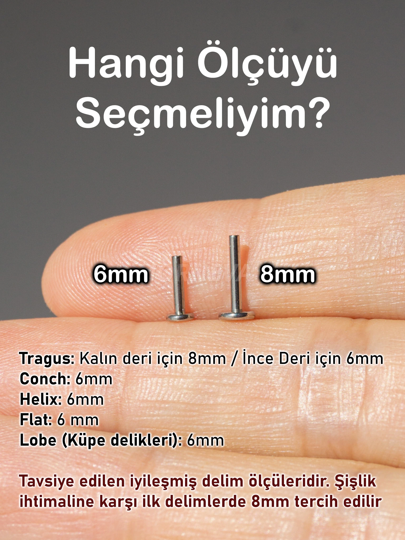 Çelik Uzun Yarım Ay Conch Helix Piercingi (1 Adet) - Gümüş