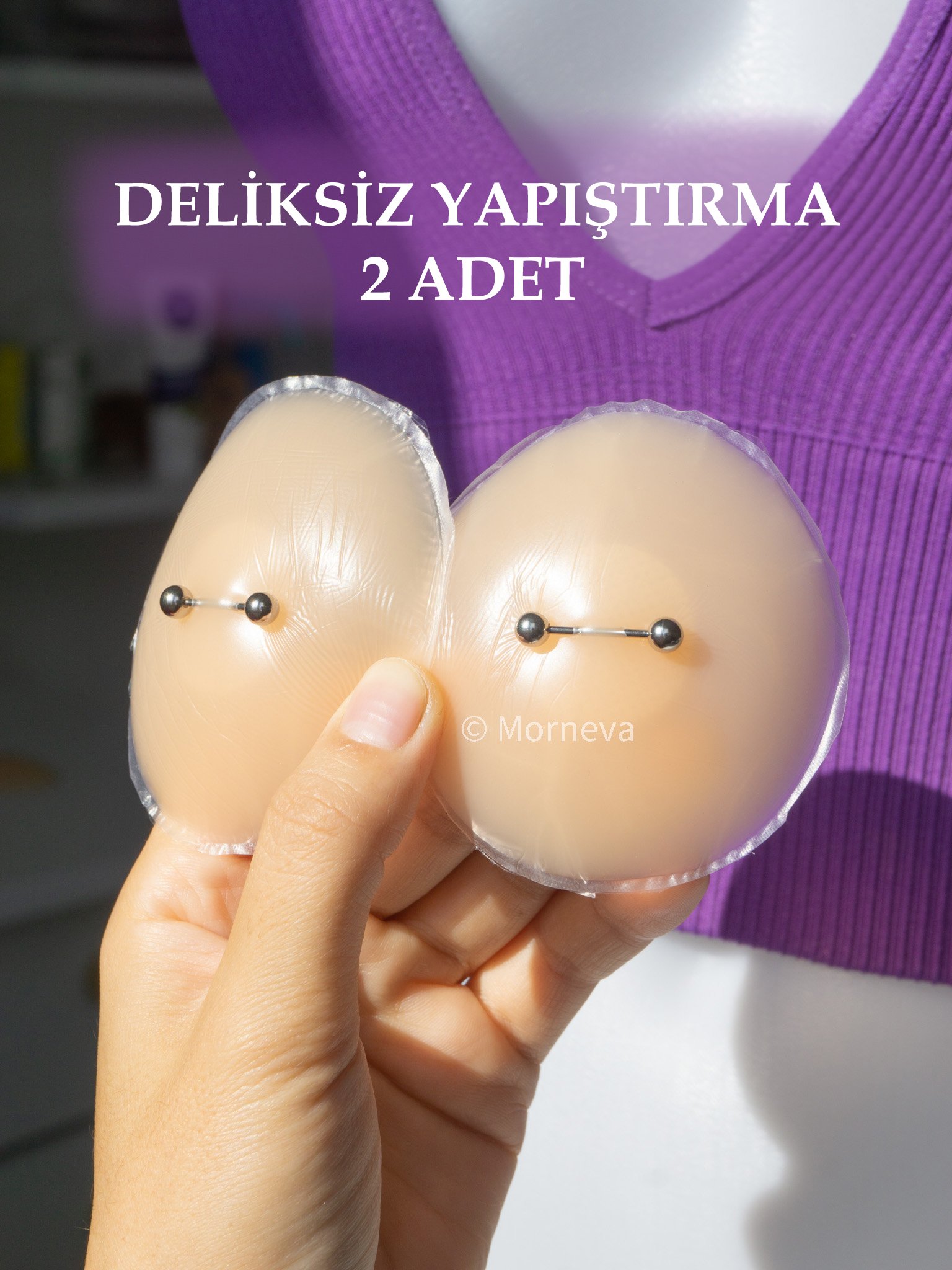 Deliksiz Yapıştırma Gerçek Gibi Gözüken Meme Ucu Fake Nipple Piercingi (2 Adet)