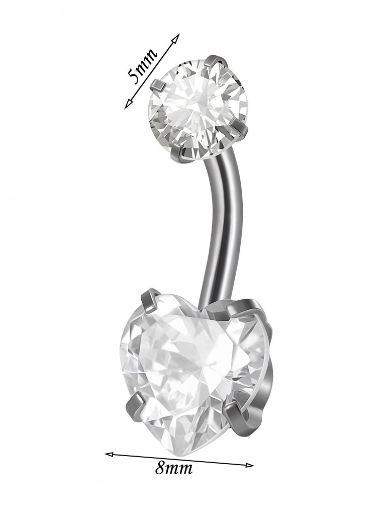 Titanyum Kristal Kalp Taşlı Minimal Göbek Belly Piercingi