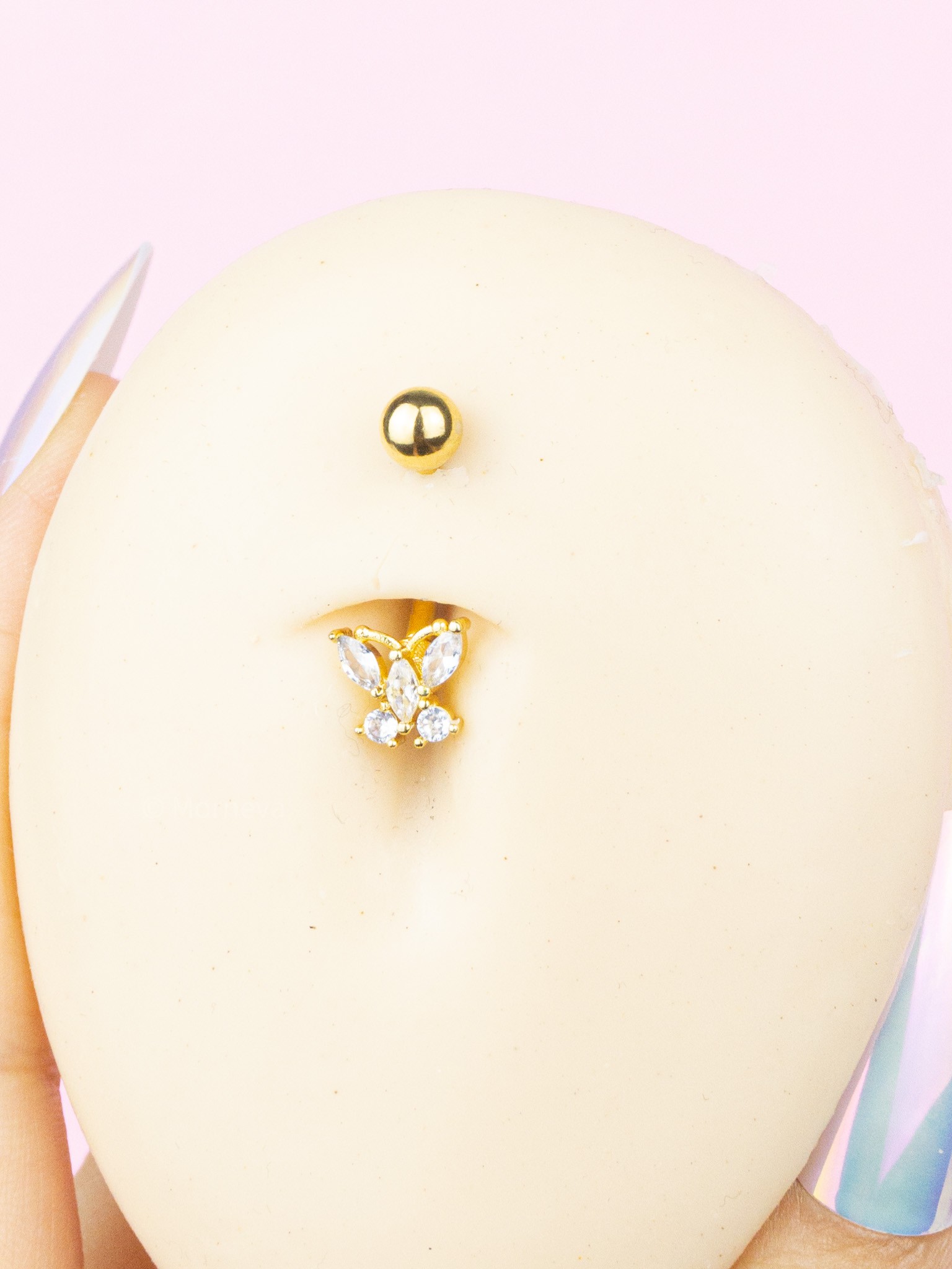 Beyaz Taş Minimal Kelebek Çelik Göbek Piercing