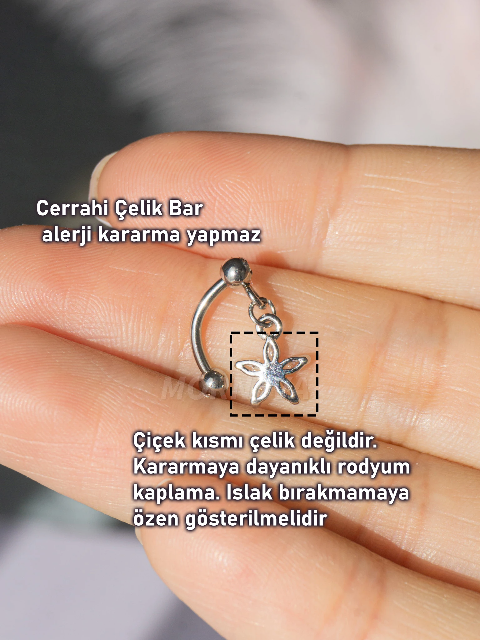 Sallantılı Çelik Rook Piercingi 8mm (1 Adet) - Çiçek
