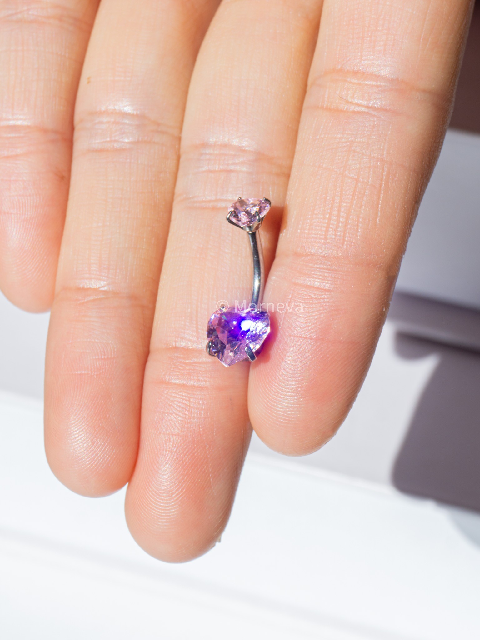 İki Tarafı Kalp Taşlı Çelik Göbek Belly Piercingi